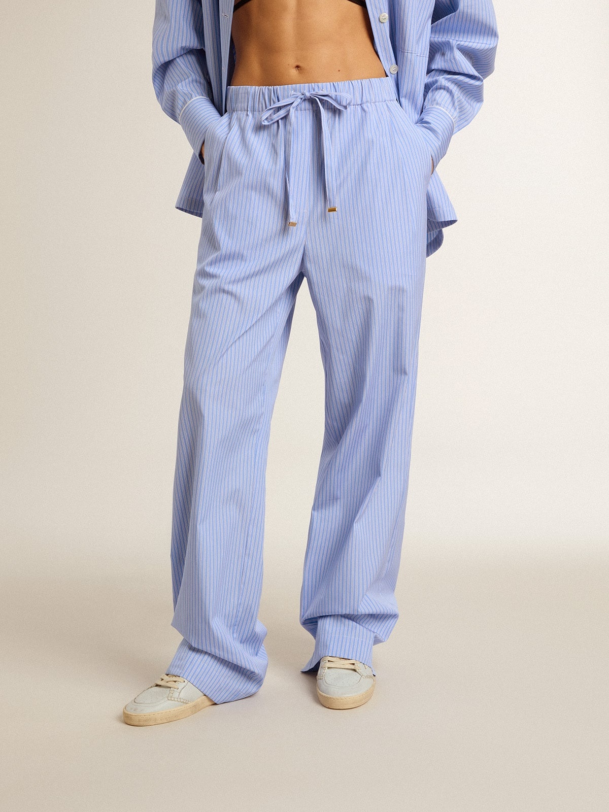 Women's joggers in striped cotton poplin - 2