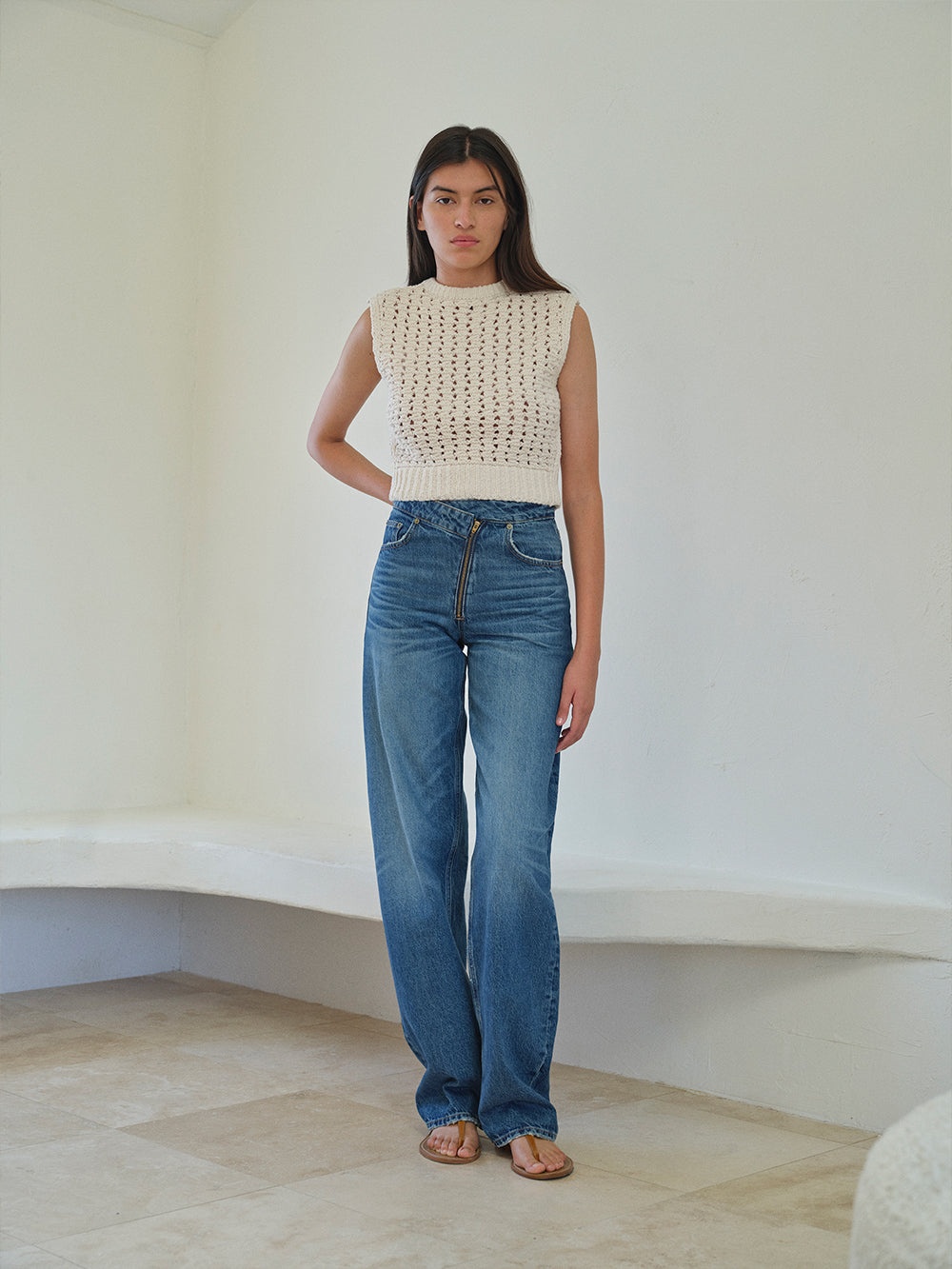 Tape Yarn Sweater Vest in Cream - 2