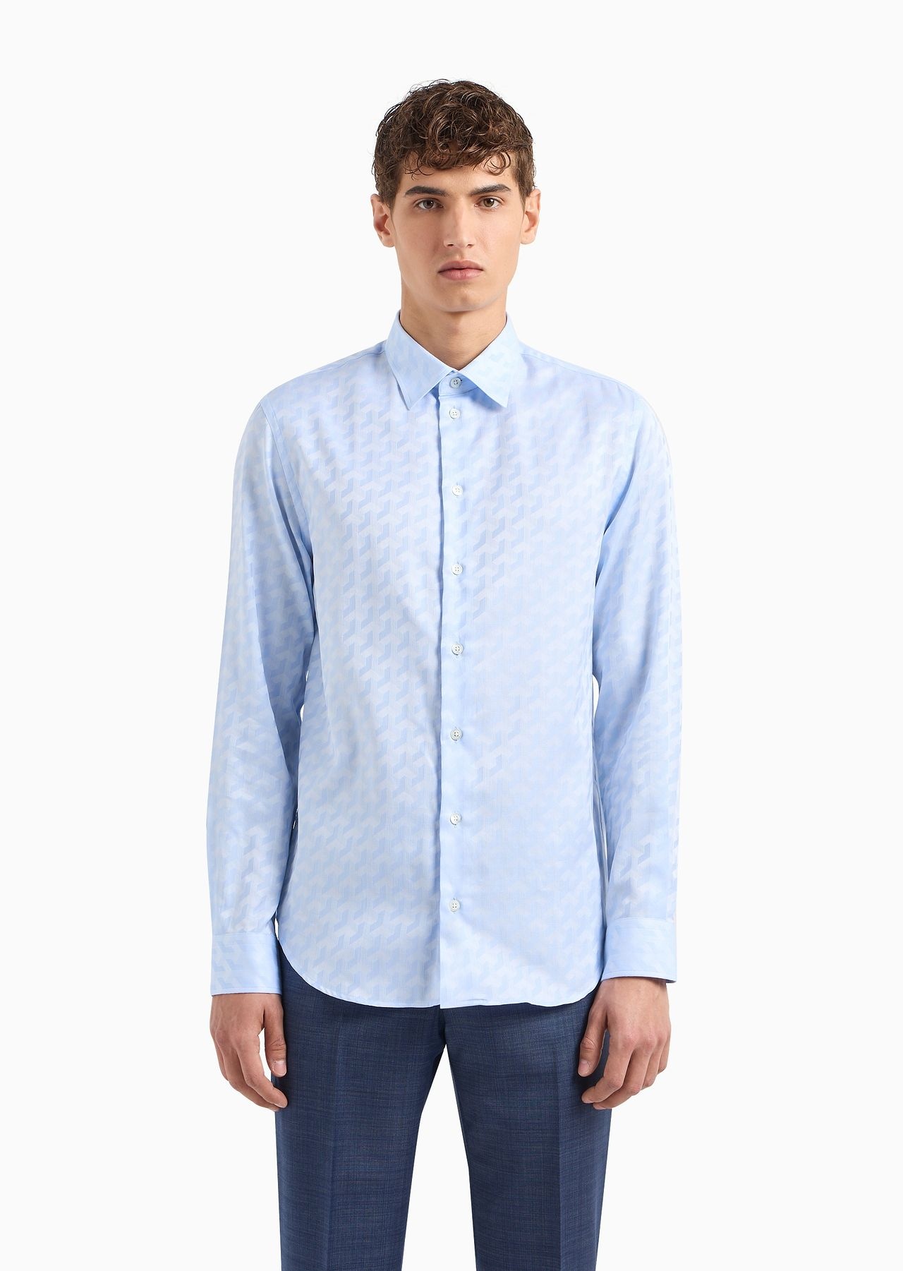 Classic-collared cotton shirt with a jacquard pattern - 2