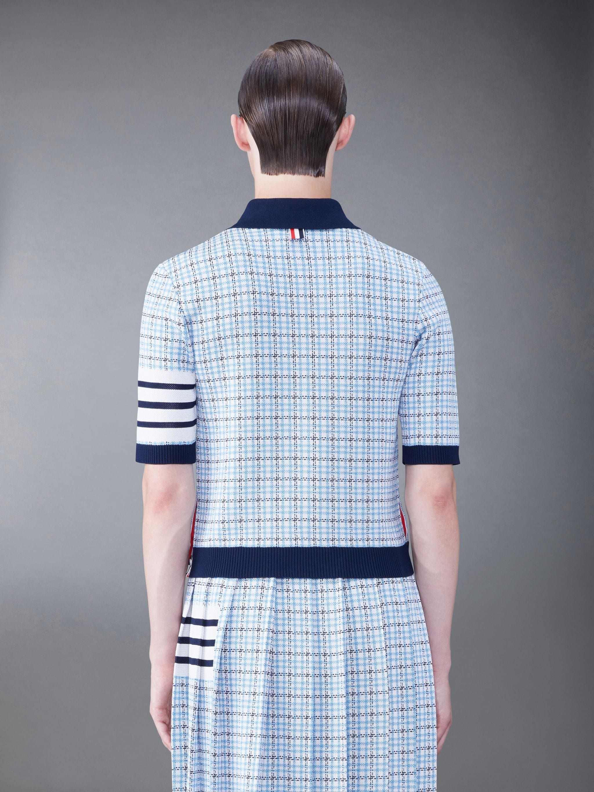 Silk Cotton Check Jacquard 4-Bar Polo - 2