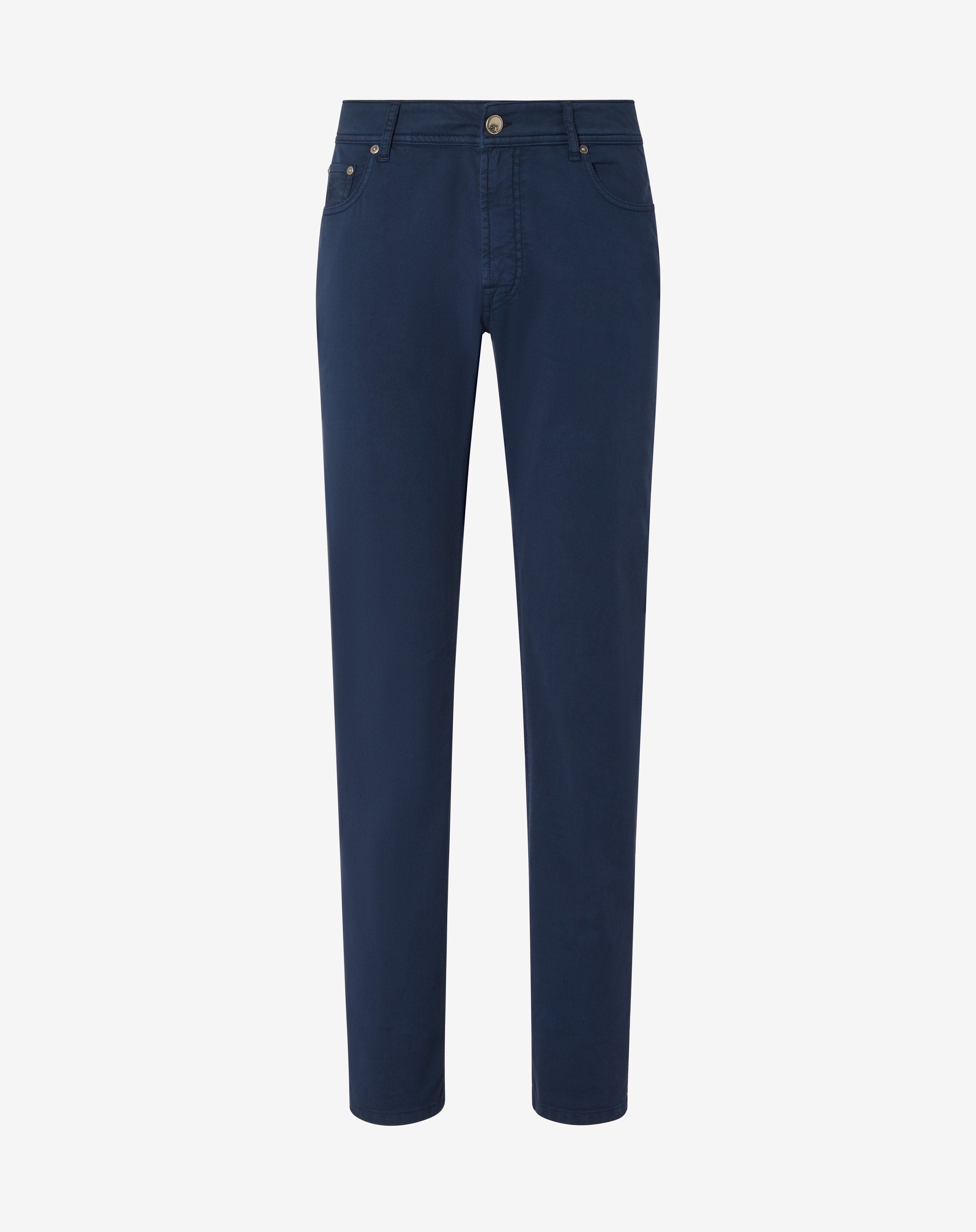 Navy blue stretch gabardine 5-pocket trousers - 1