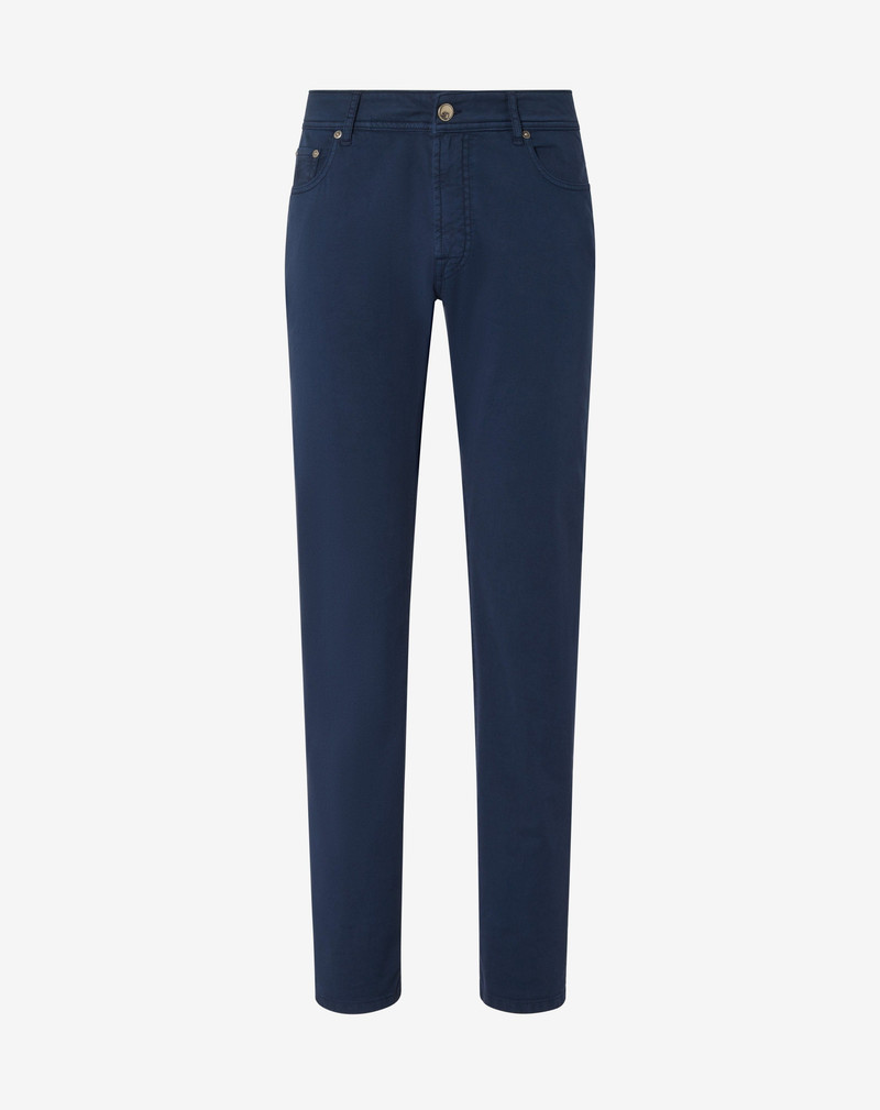 Navy blue stretch gabardine 5-pocket trousers 1