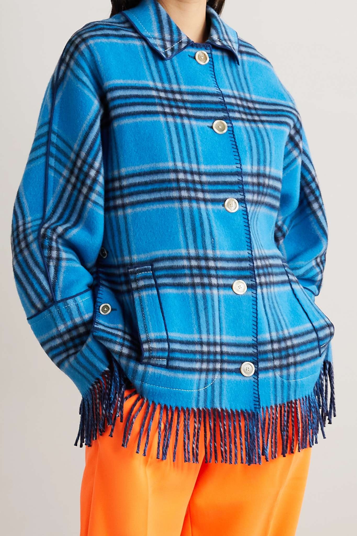 Reversible fringed checked wool-blend jacket - 3