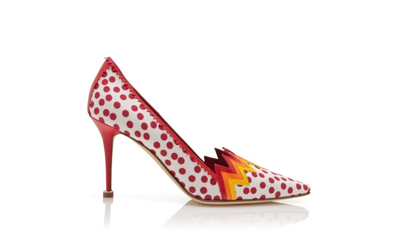 Red and White Linen Polka Dot Pumps 1
