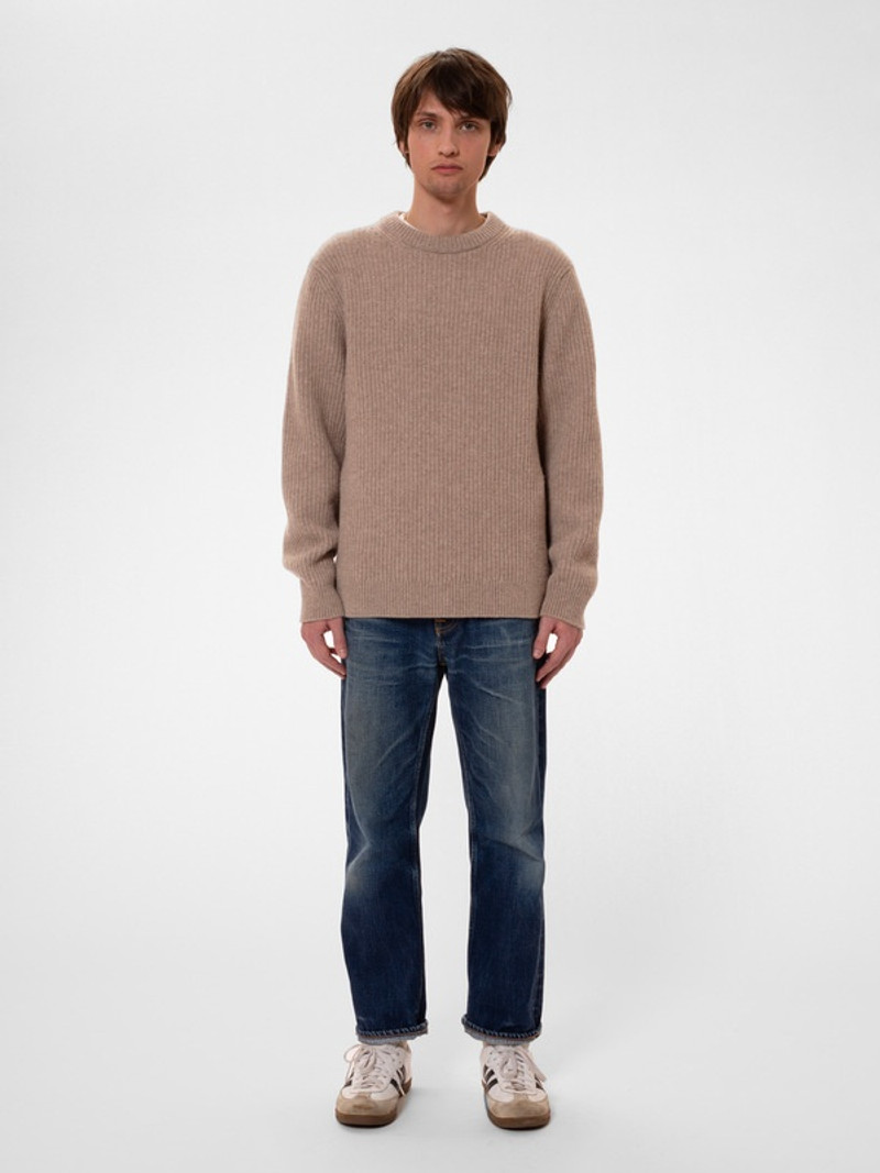 Nudie Jeans August Rib Wool Sweater Oat outlook