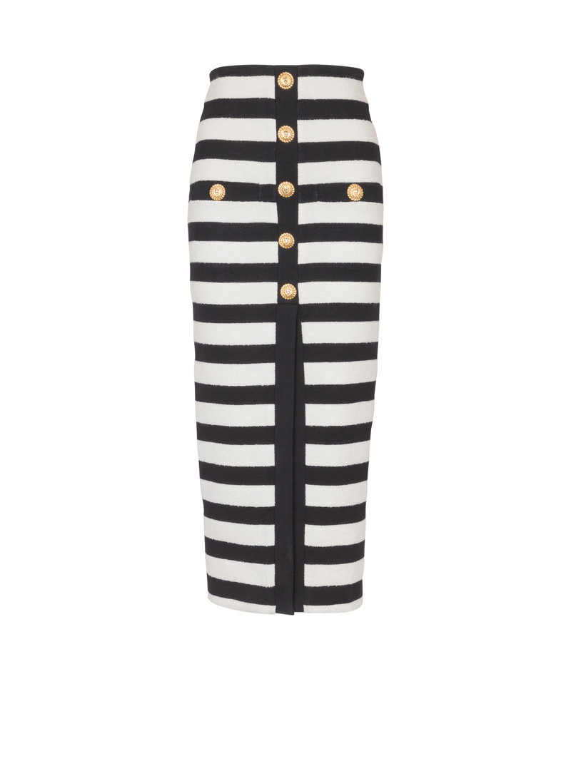 Two-tone buttoned knit midi skirt - 1