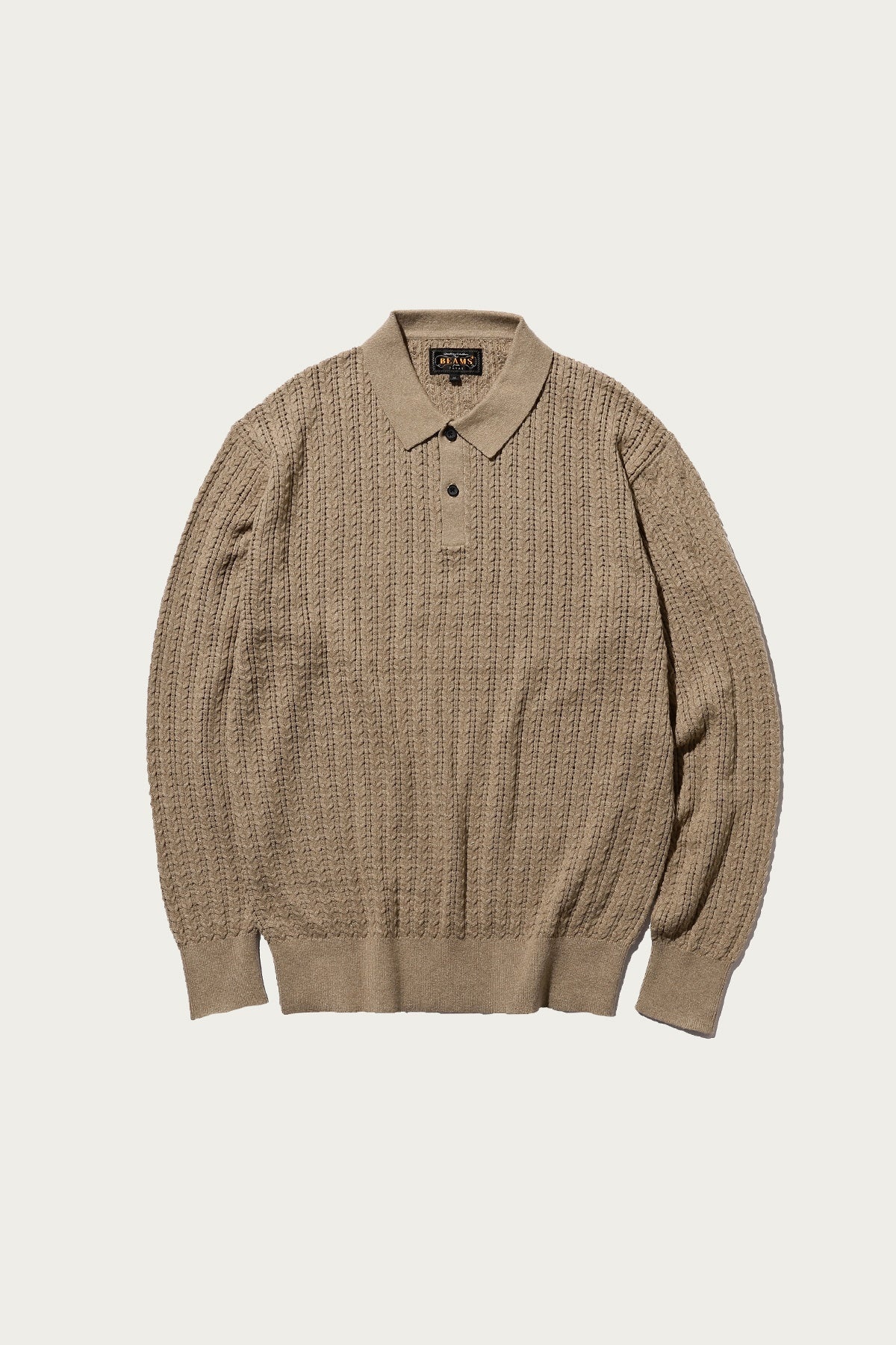 Cable Knit Polo - Beige - 1