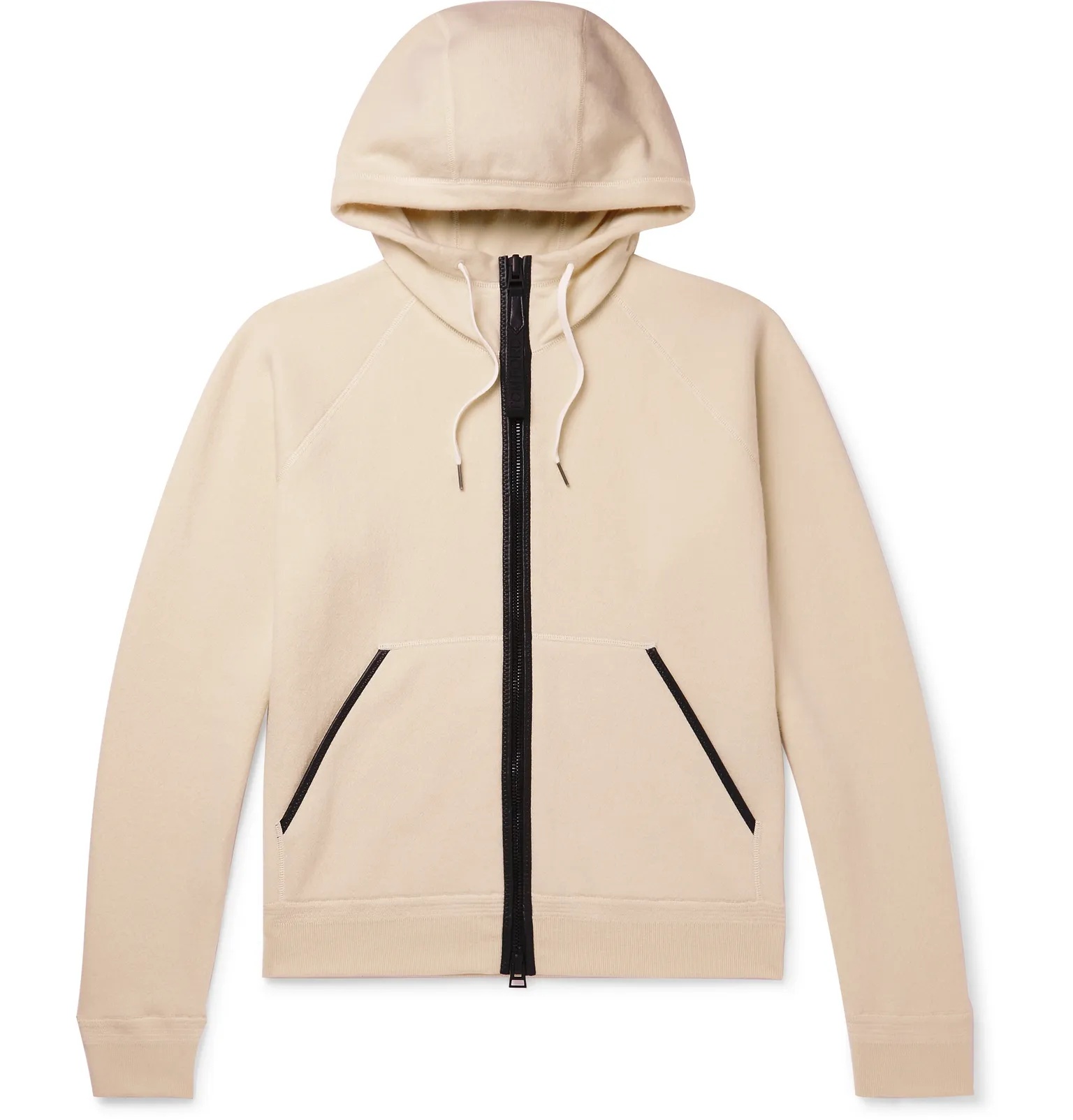 Leather-Trimmed Cashmere-Blend Zip-Up Hoodie - 1