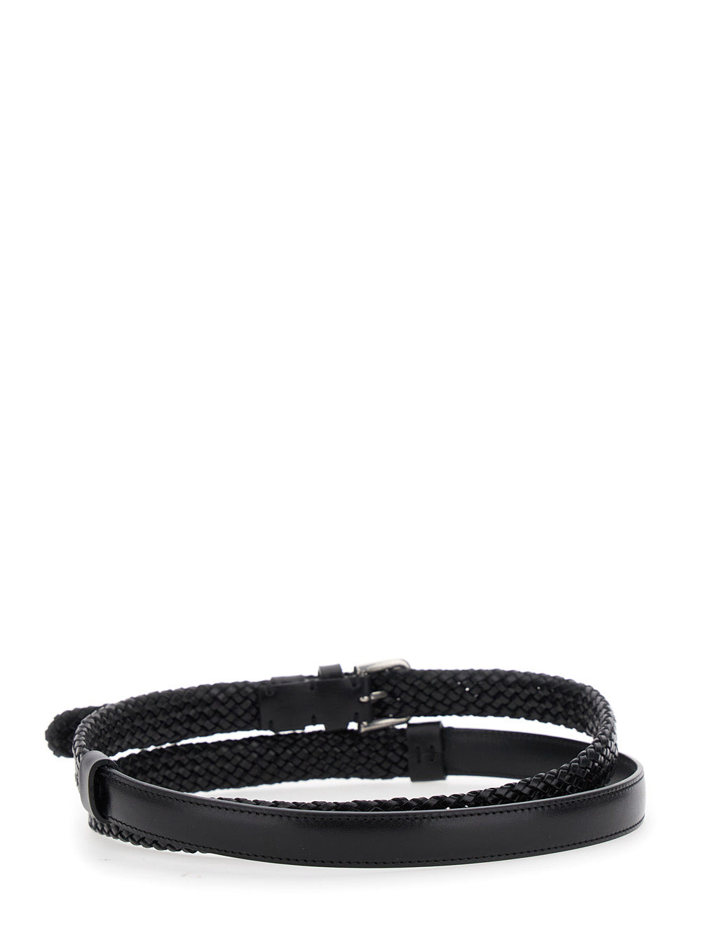 Dolce & Gabbana Men Black Belt With Buckle Closure And Interwoven Design In Leather Man - 3