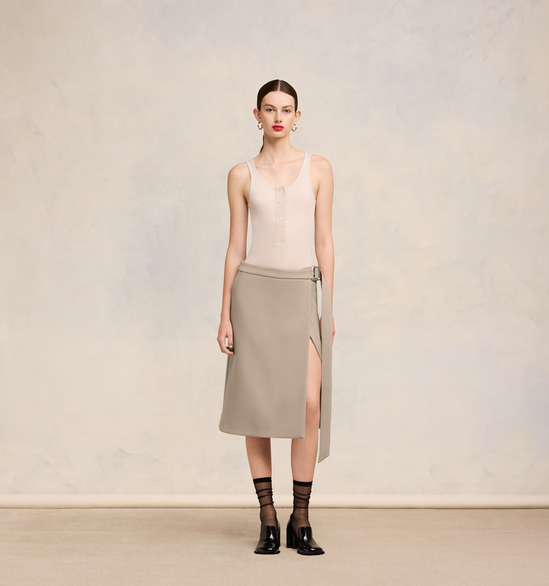Midi Belted Skirt With Slit - 3