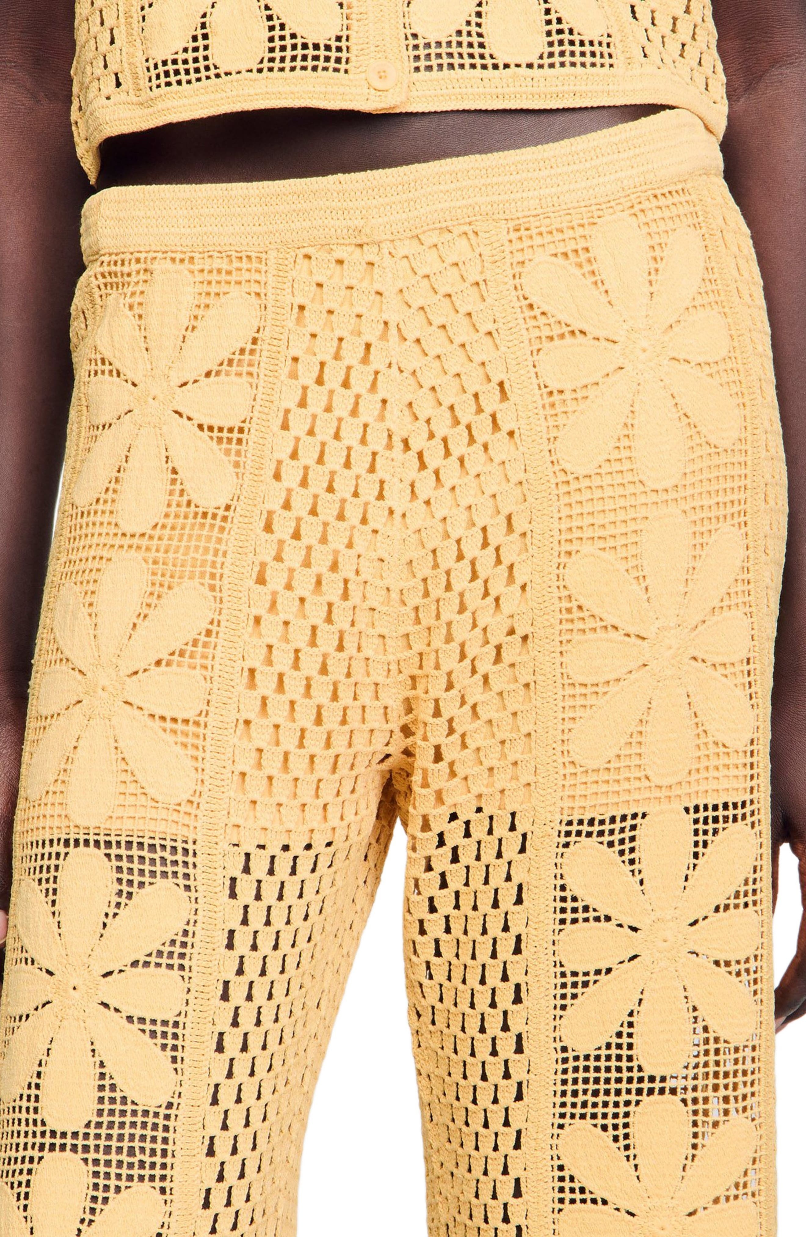 SANDRO Crochet straight-leg trousers in Yellow at Nordstrom - 4