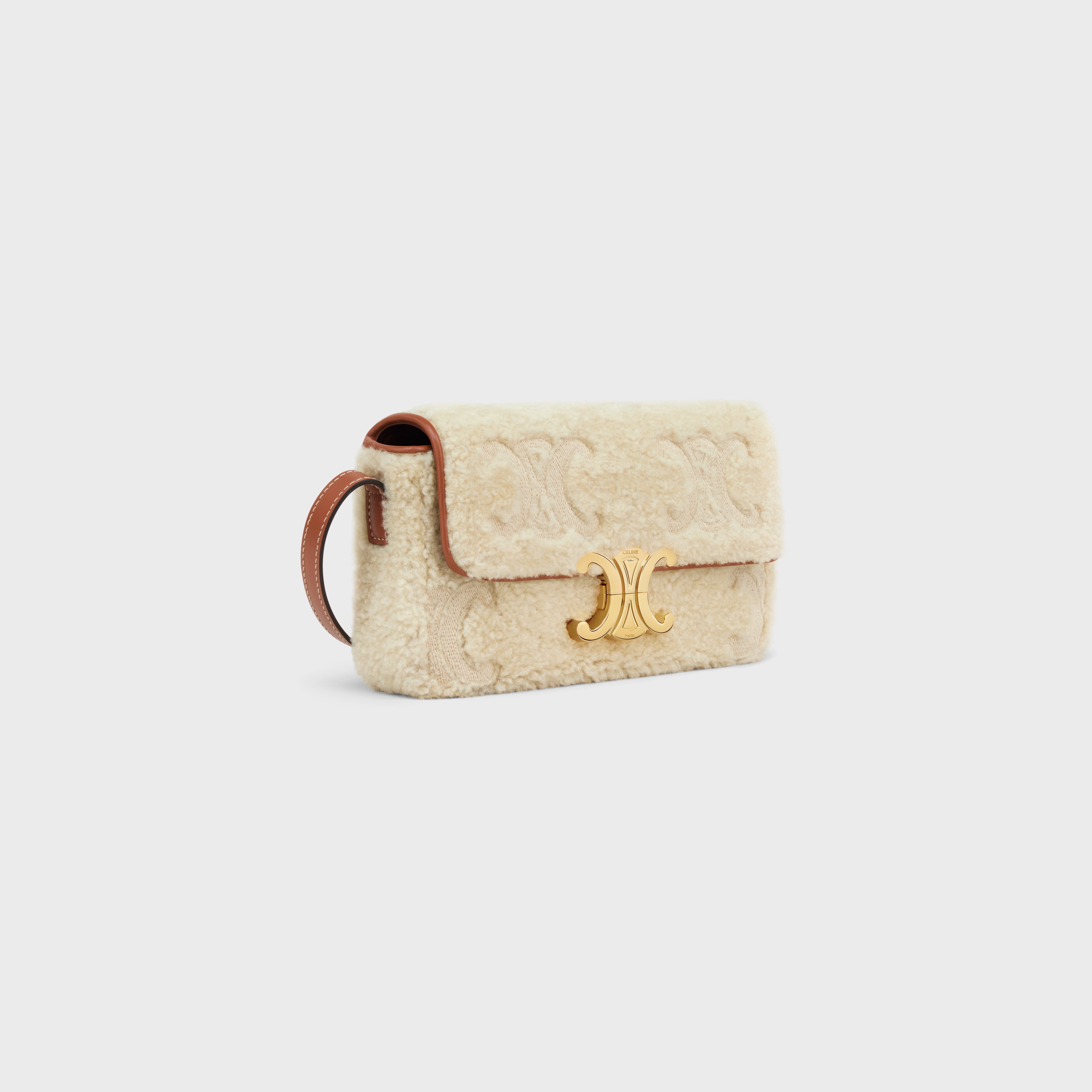SHOULDER BAG CLAUDE in SHEARLING WITH TRIOMPHE EMBROIDERIES - 2