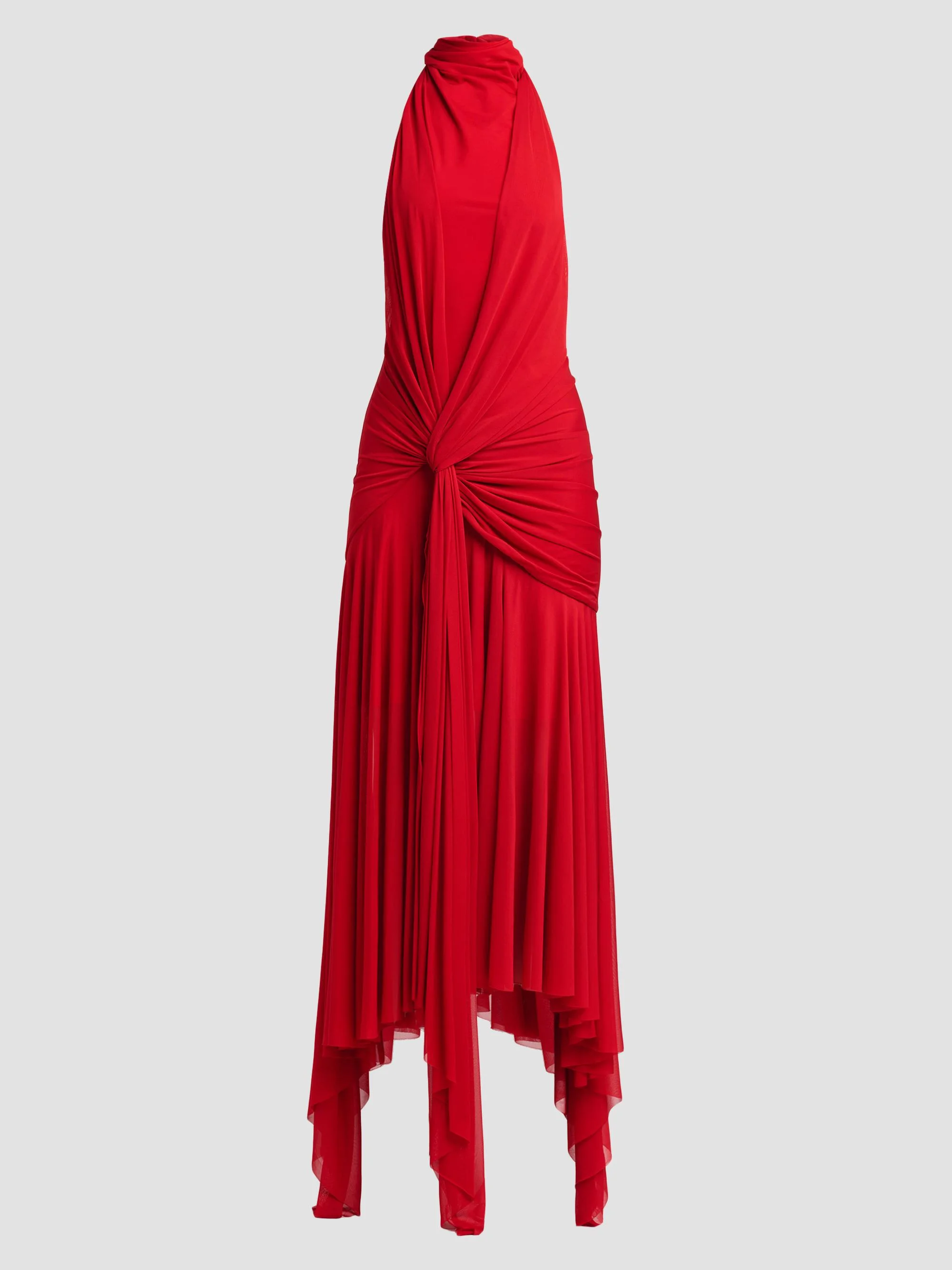 Women's Knotted Jersey Draped Maxi Dress - Flame Red - 1