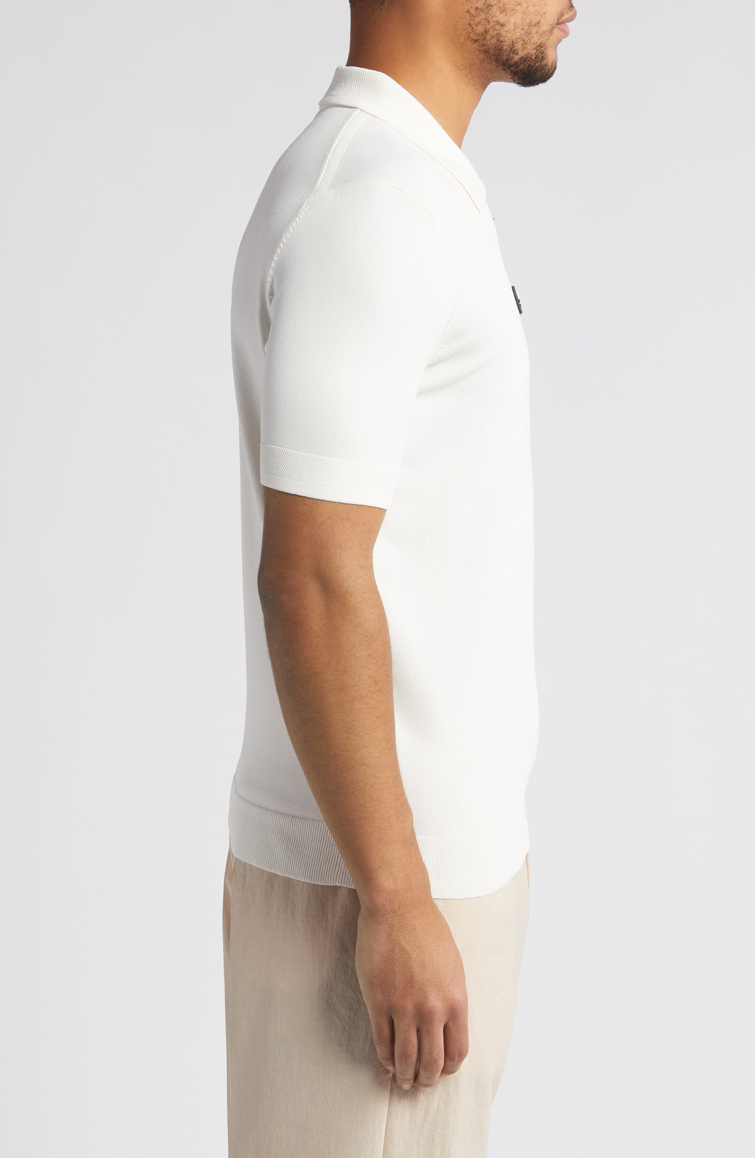 HUGO Sayfong Quarter Zip Sweater Polo in Open White at Nordstrom - 3