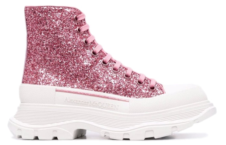 (WMNS) Alexander McQueen Tread Slick Glitter High-Top 'Pink White' 666806W4JF45489 - 2