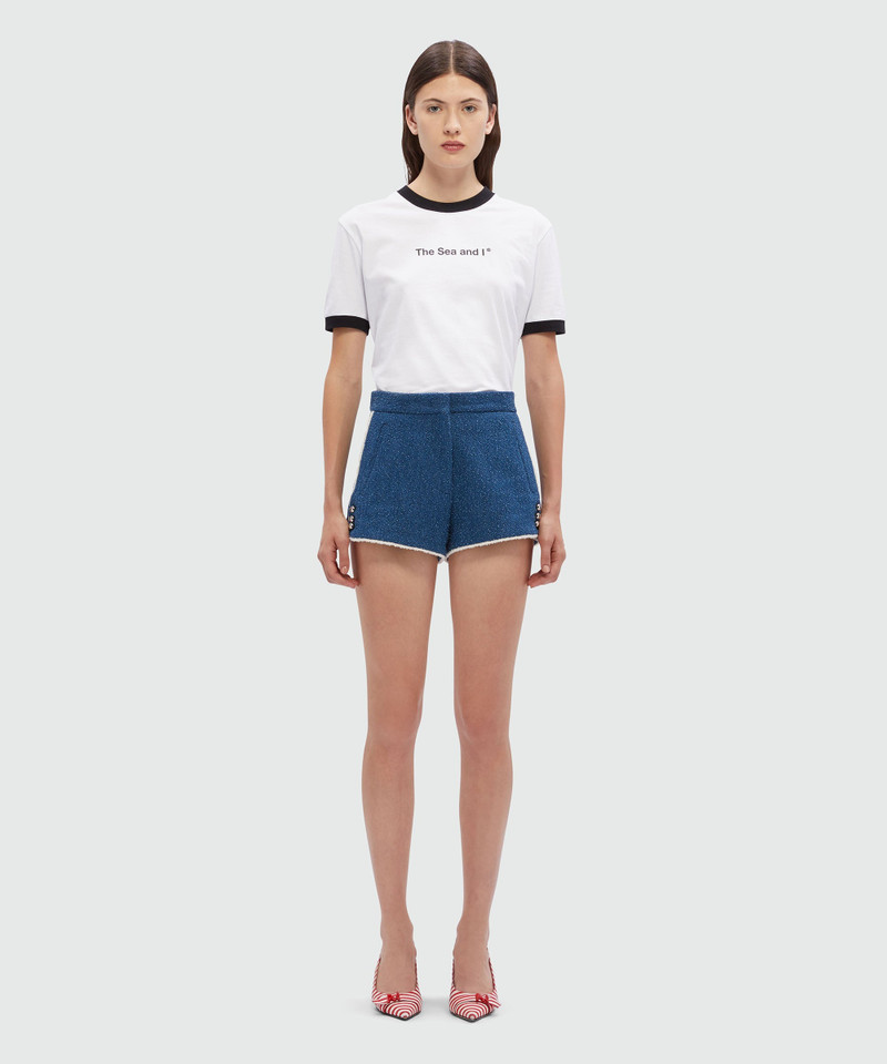 MSGM Blue boucle tweed denim shorts outlook