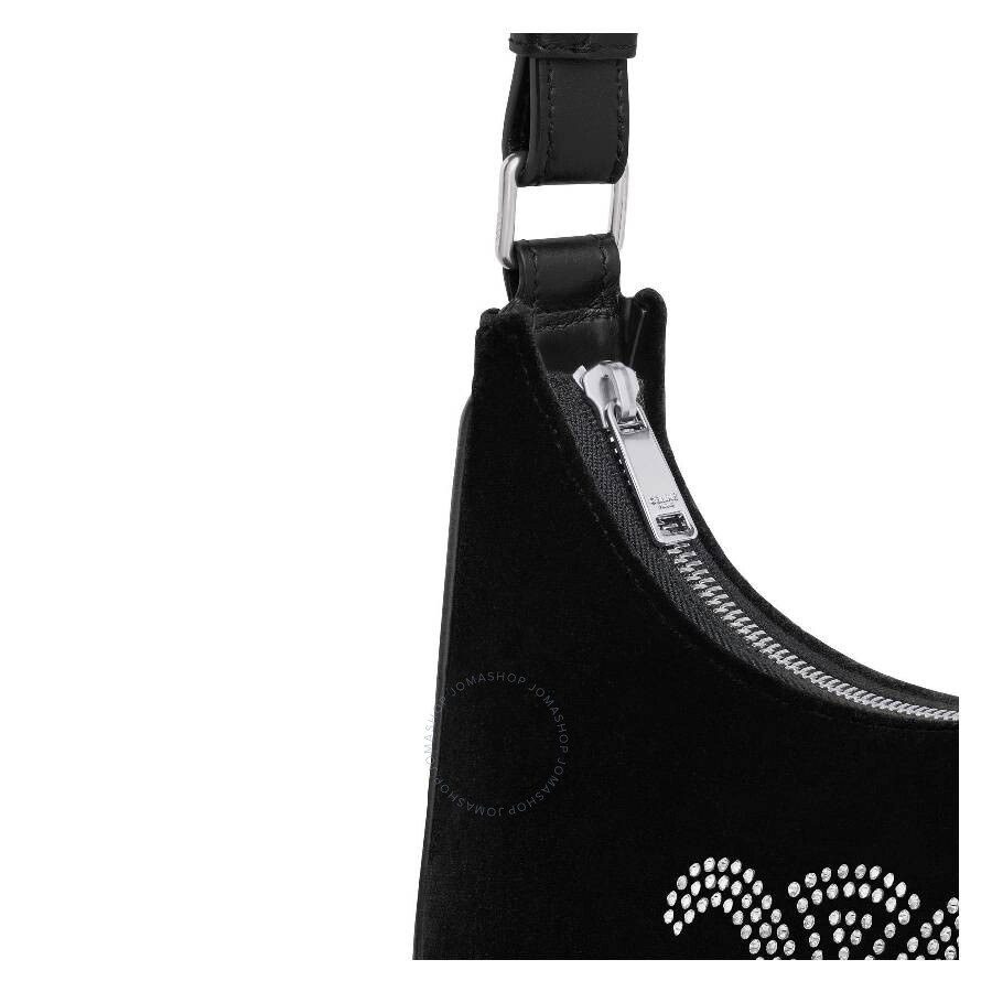 Celine Ava Triomphe Strass Velvet Shoulder Bag - 4