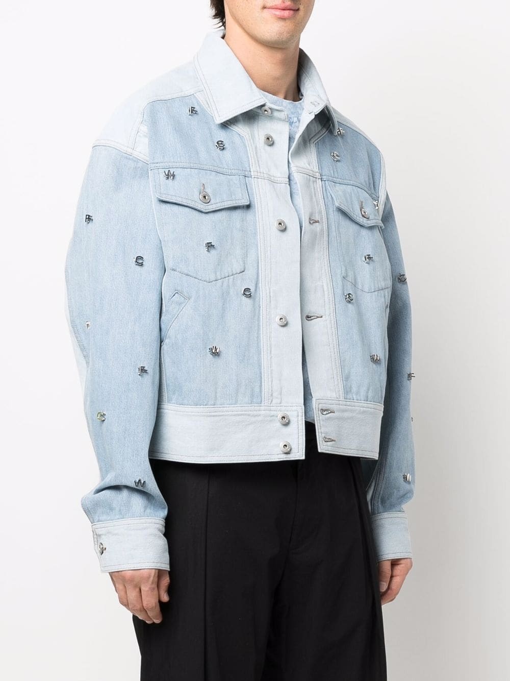 logo embellished denim jacket - 3