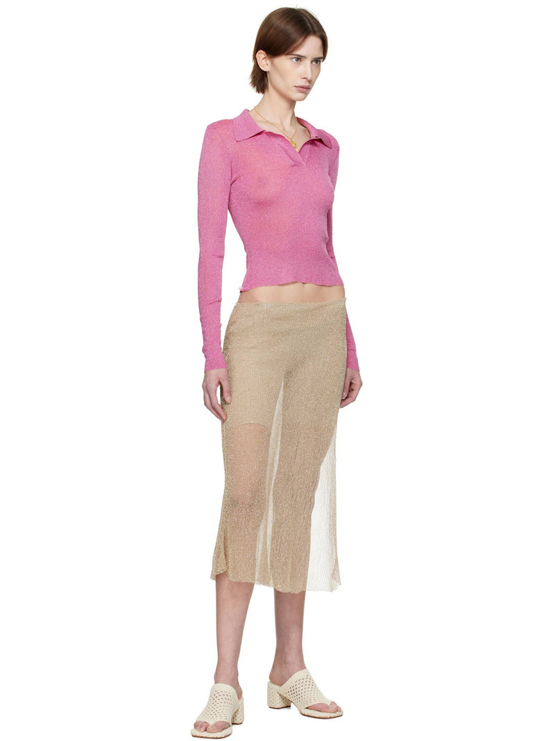 ISA BOULDER SSENSE Exclusive Pink Metallic Long Sleeve Polo outlook