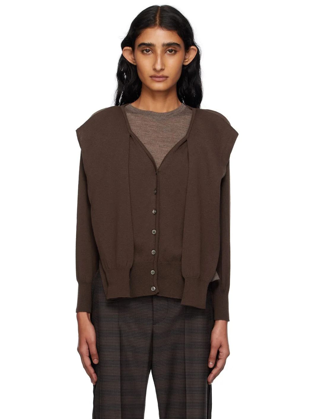 Brown Sleeve Layered Cardigan - 1