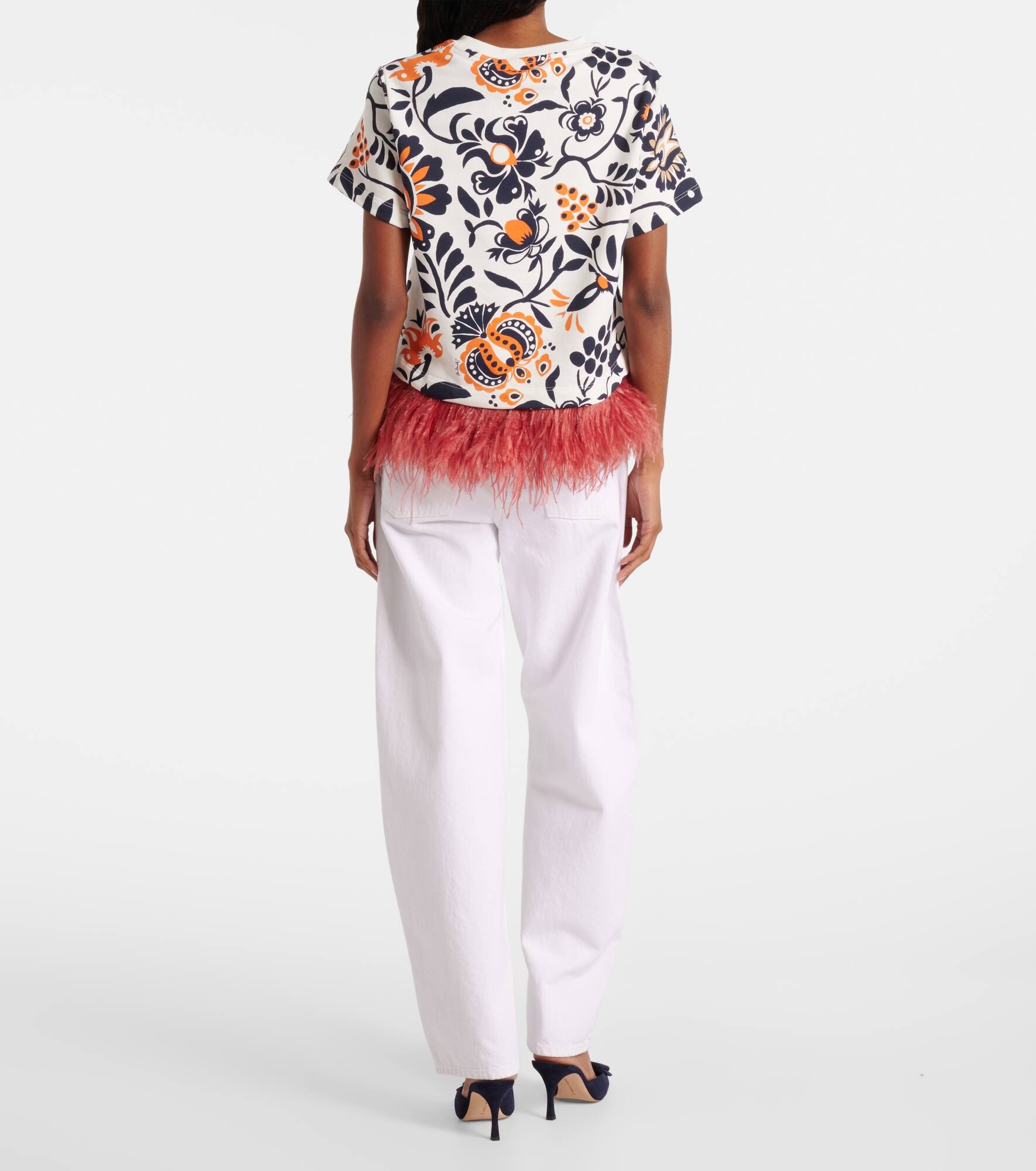 La Scala feather-trimmed cotton top - 3