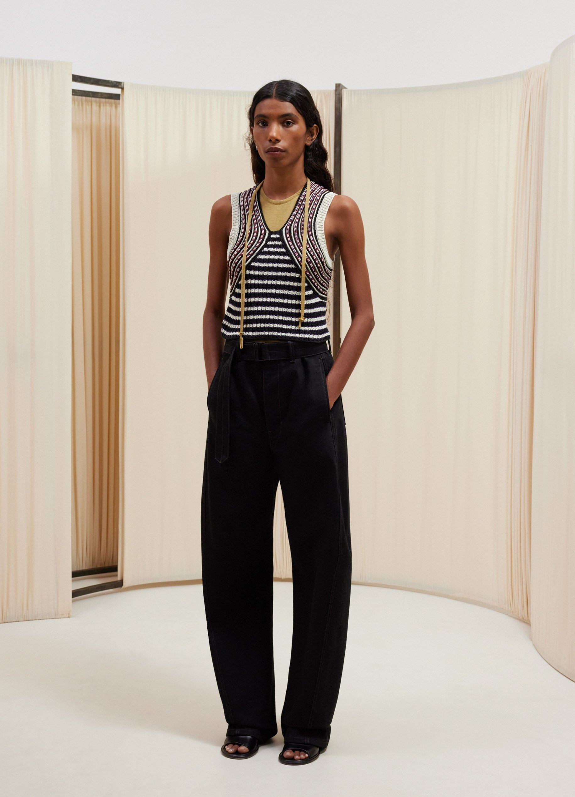STRIPED SLEEVELESS SWEATER WITH BRAIDS - 2