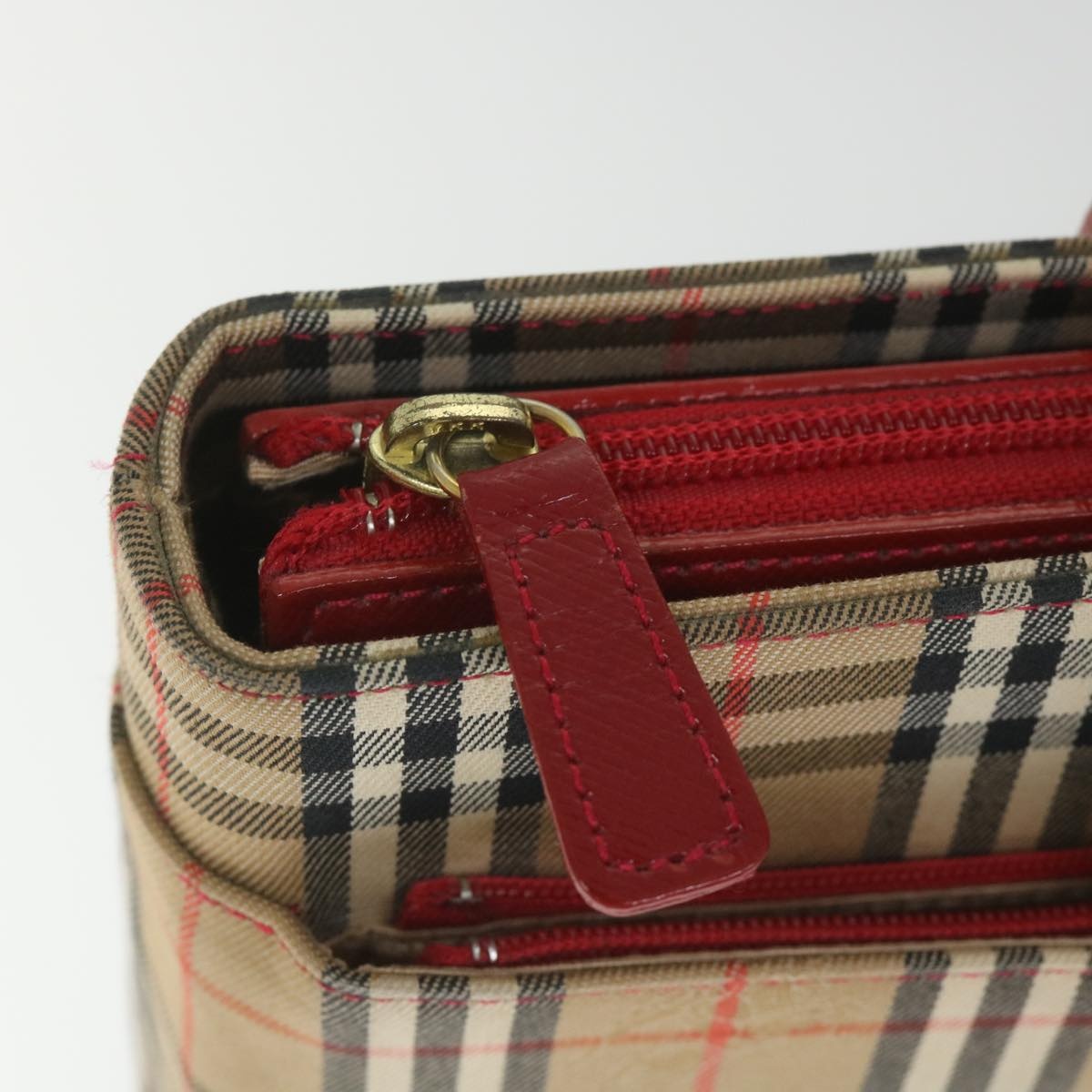 Burberry Nova Check Hand Bag Nylon Canvas Beige Red - 10