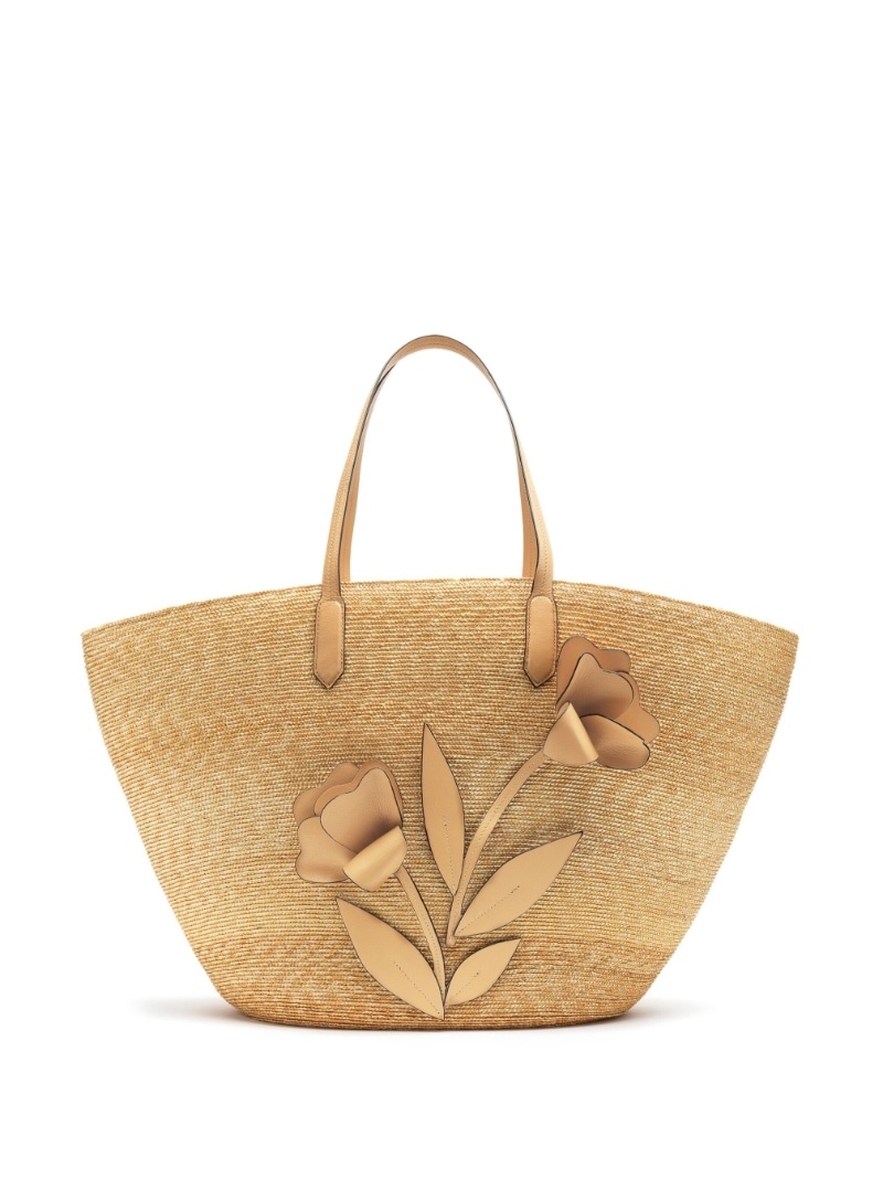 Beige La Medusa faux raffia and leather tote bag, Versace