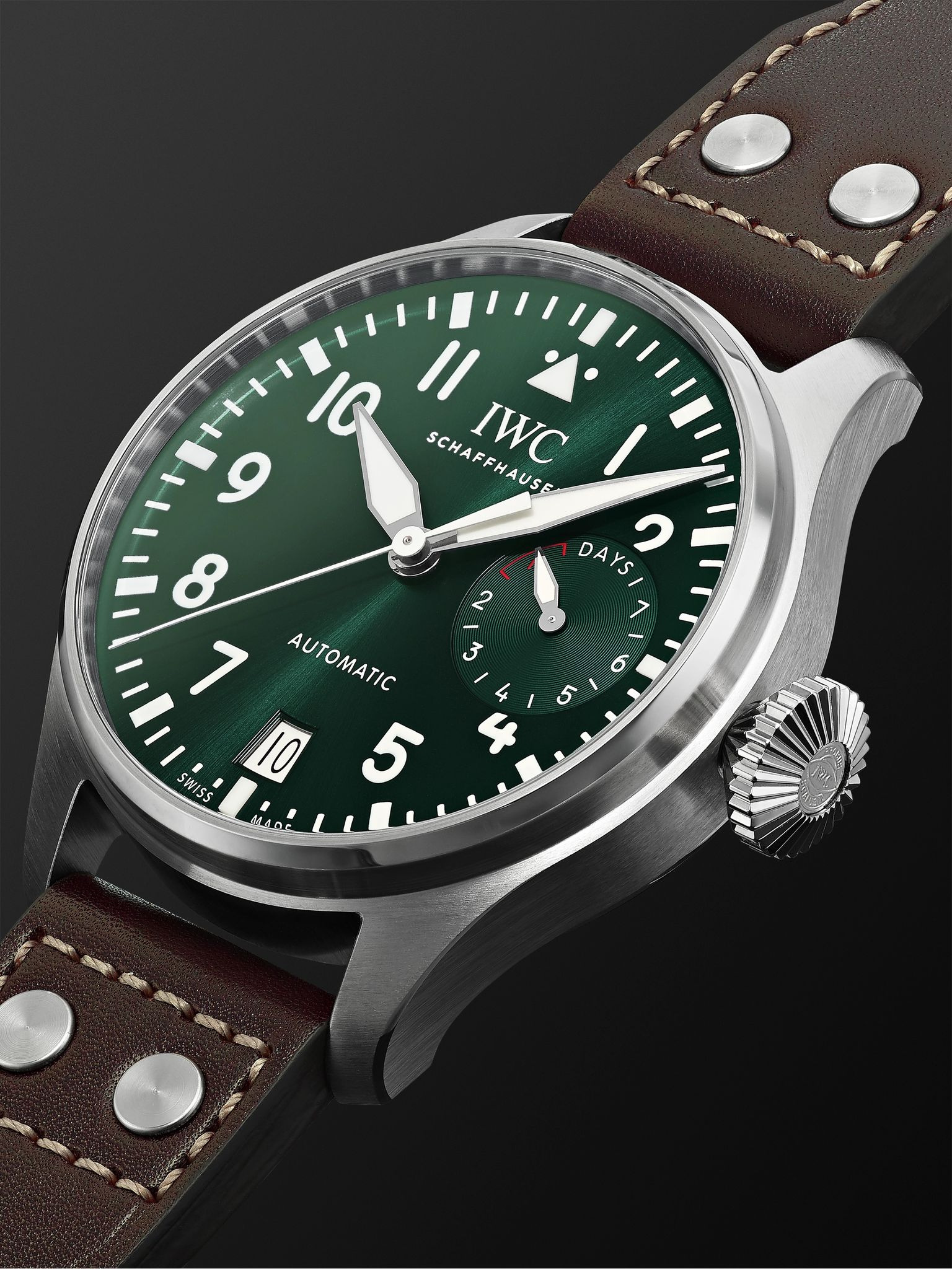 Big Pilot's Automatic 46.2mm Stainless Steel and Leather Watch, Ref. No. IW501015 Green - 3