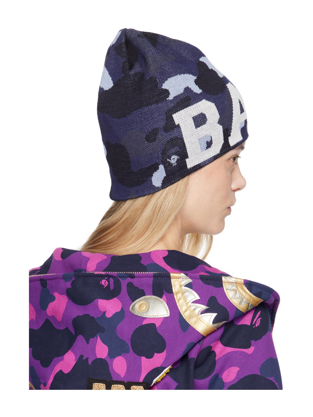 Navy Color Camo Knit Beanie - 3