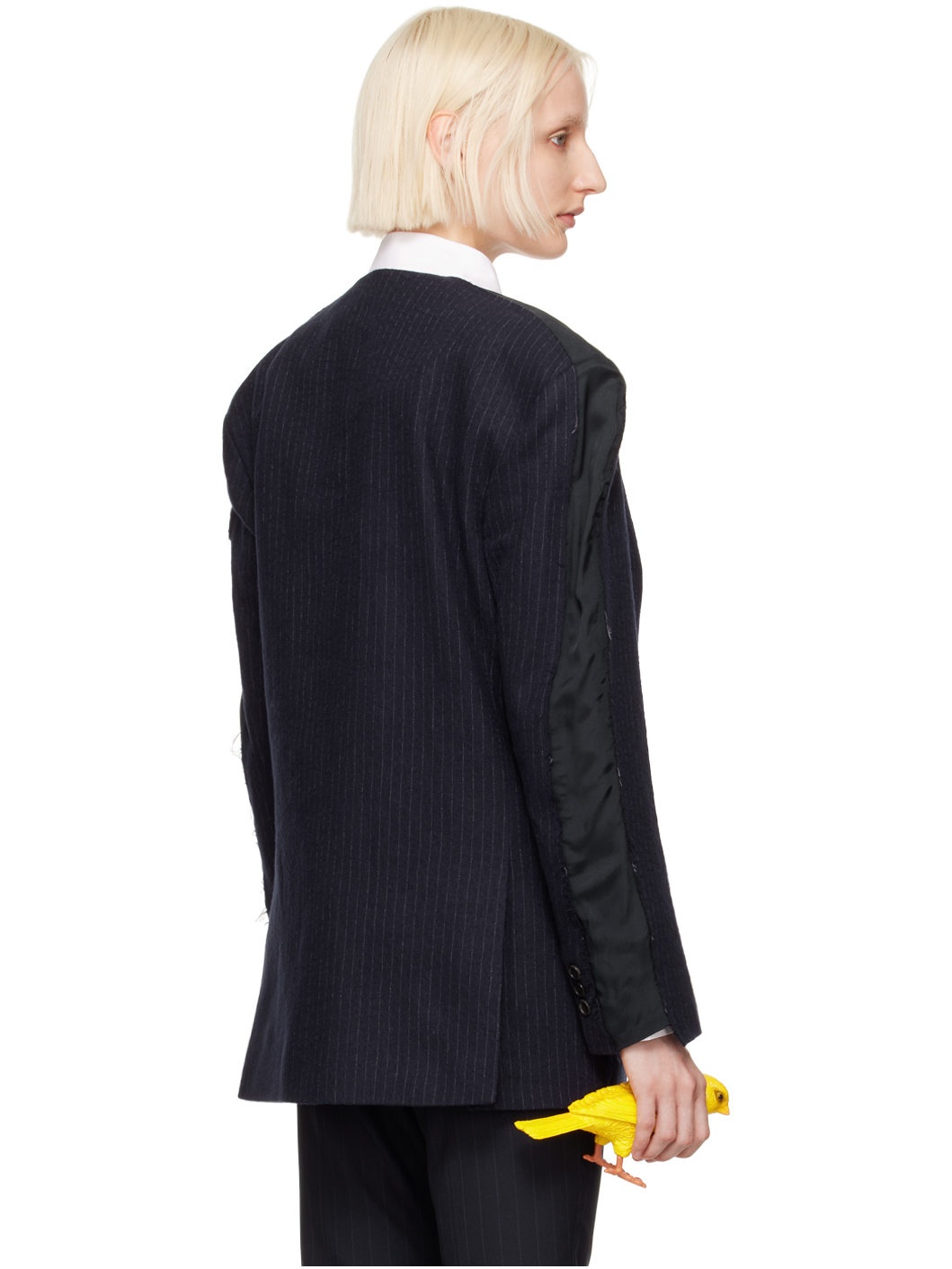 Navy Raw Edge Single Blazer - 3