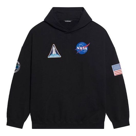 Men's Balenciaga x NASA FW21 Crossover Logo Cotton Classic hooded Loose Long Sleeves Black 651799TKV - 1