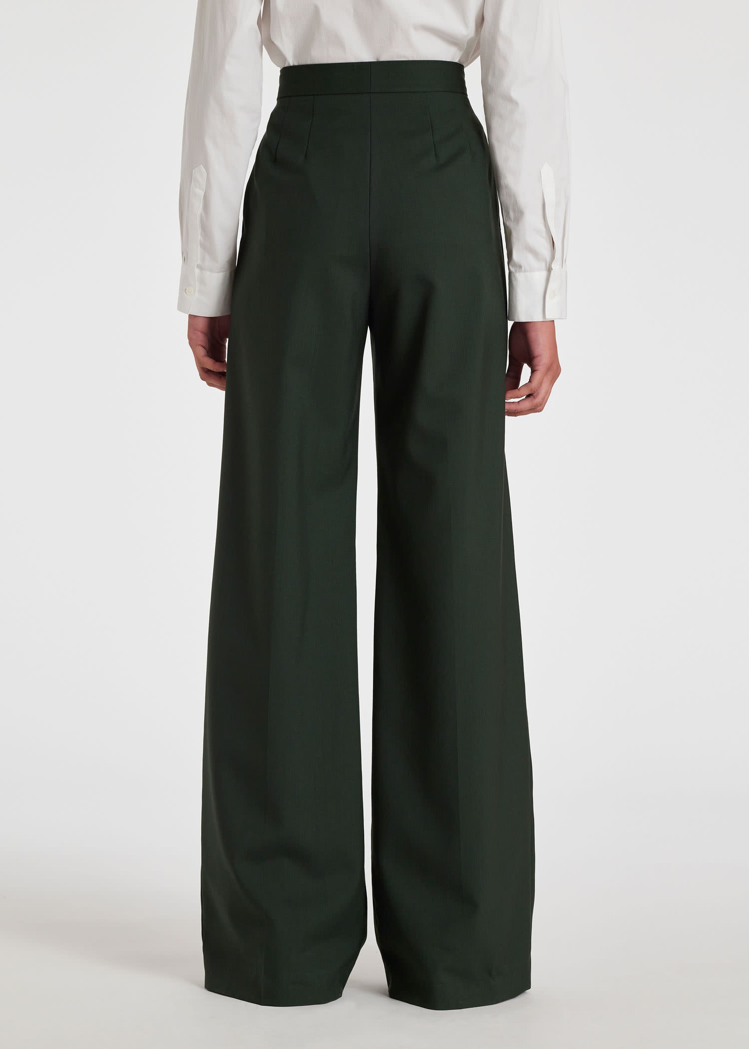 Dark Green Wool-Hopsack Wide Leg Trousers - 4
