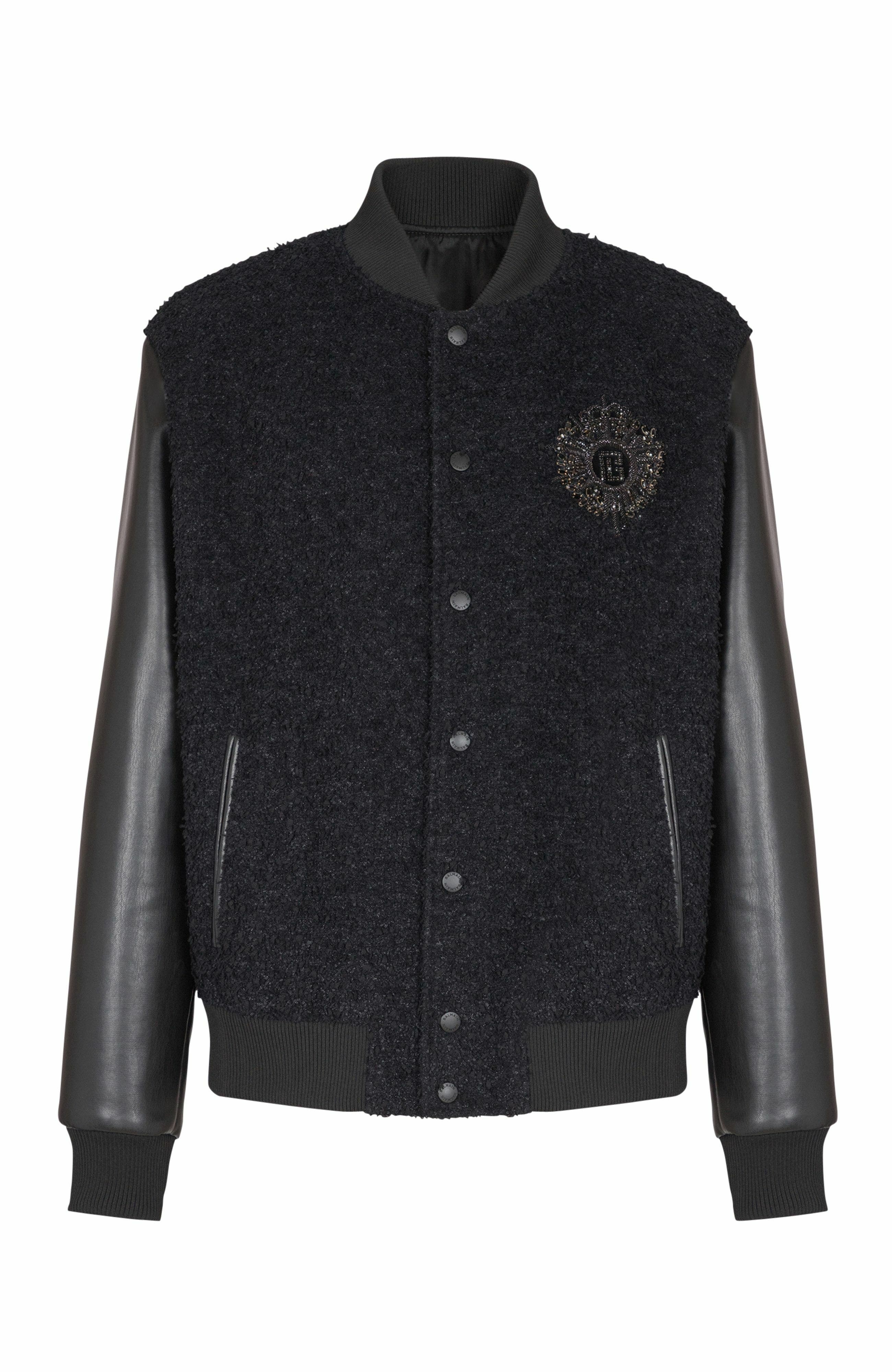 Balmain Varsity tweed and faux leather jacket in Black at Nordstrom - 5