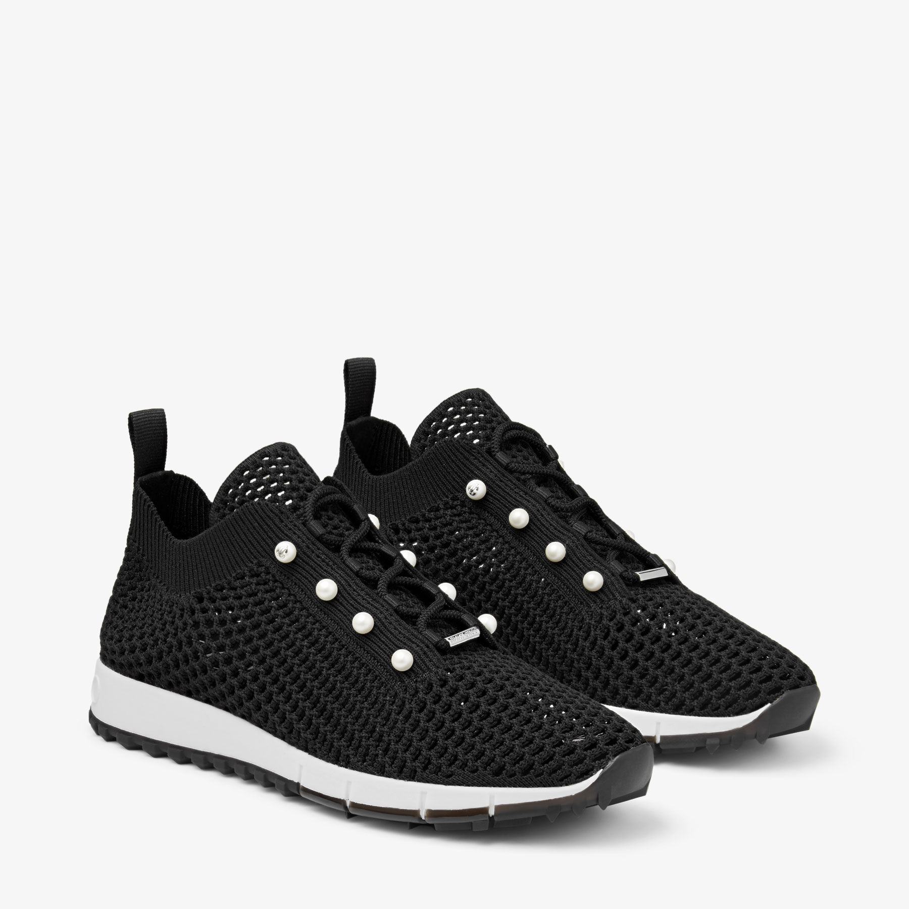 Veles
Black Crochet Knit Low-Top Trainers with Pearls - 2