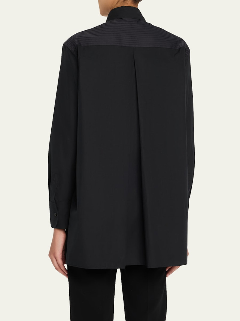 AKRIS Stitched Pleats Inset Cotton Poplin Oversized Shirt outlook