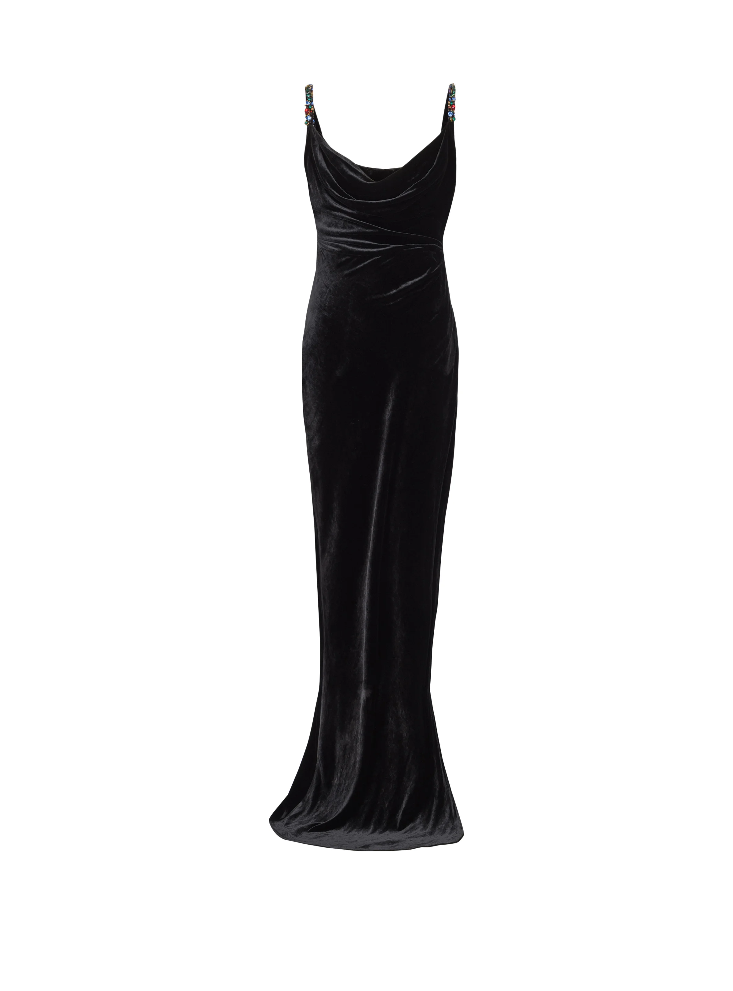 Long velvet dress with embellished straps - 1