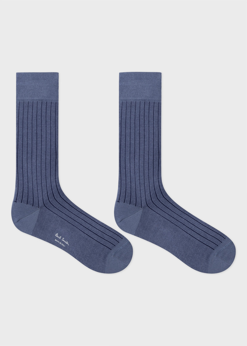 Paul Smith Blue Ribbed Cotton-Blend Socks outlook