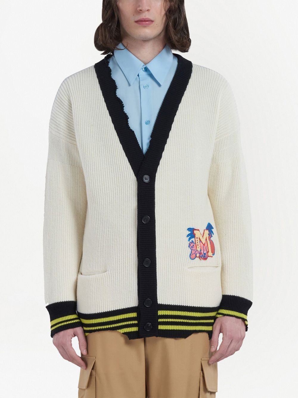 logo-patch knitted cardigan - 3