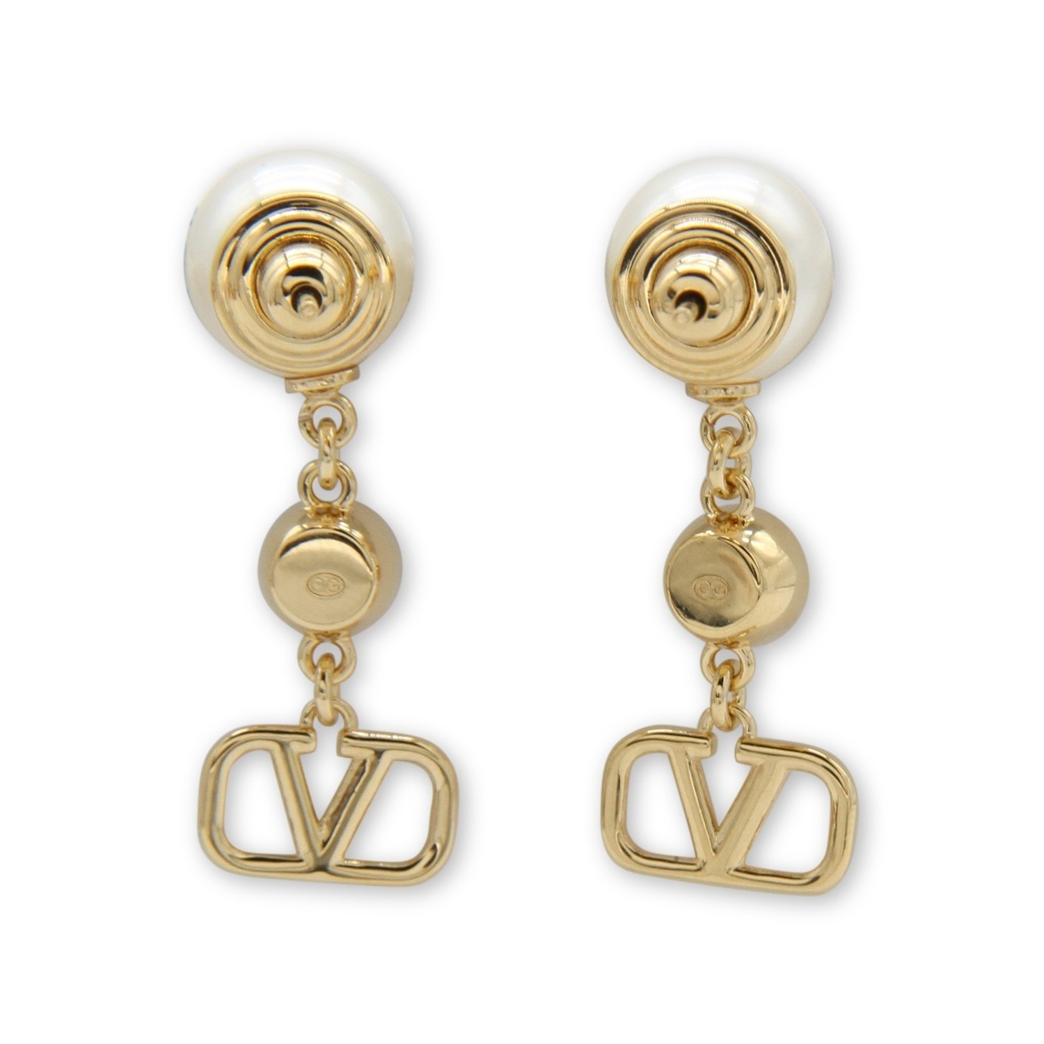 GOLD METAL AND PEARL VLOGO SIGNATURE EARRINGS - 2