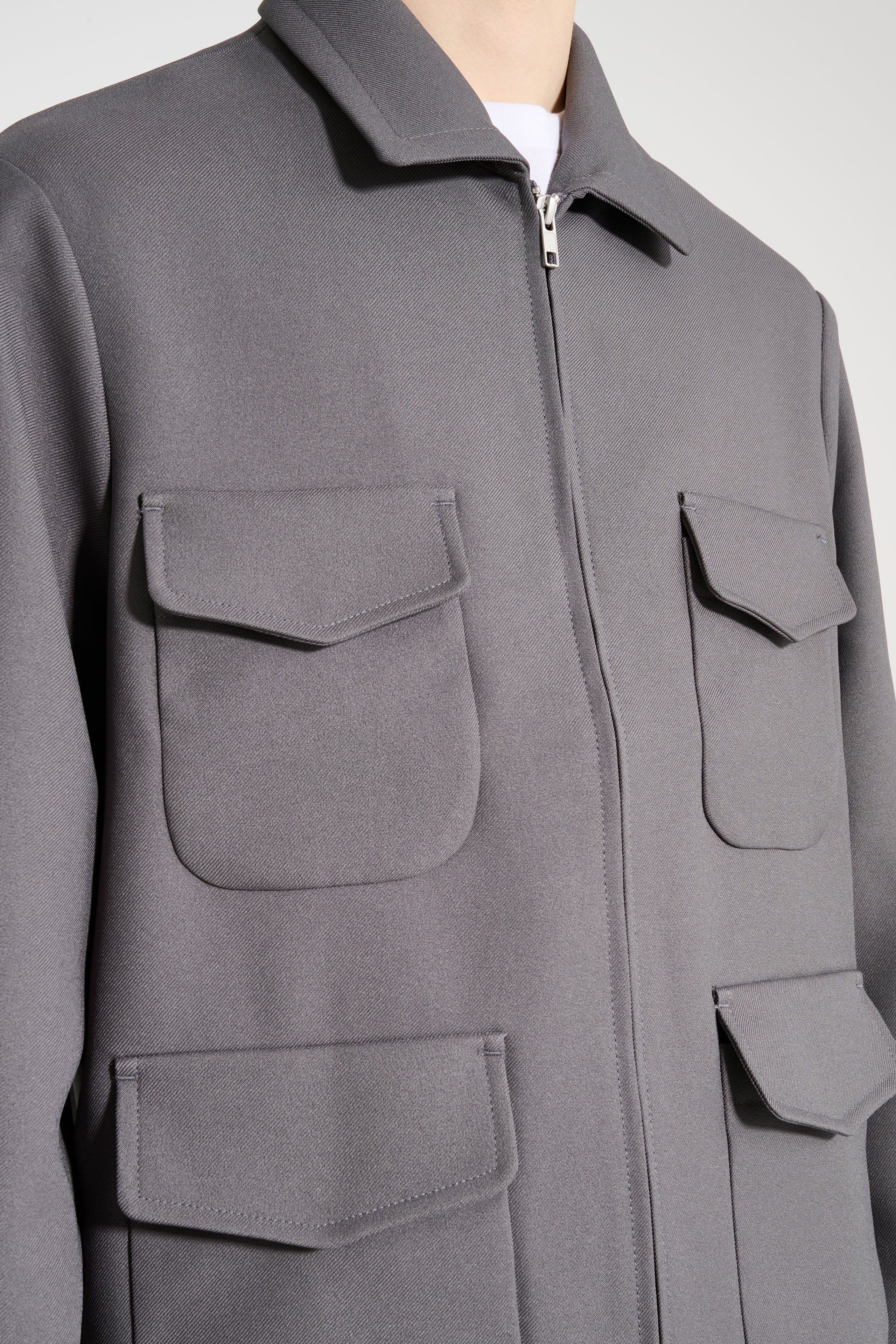 RANDOM IDENTITIES TWILL LONG JACKET GREY - 5