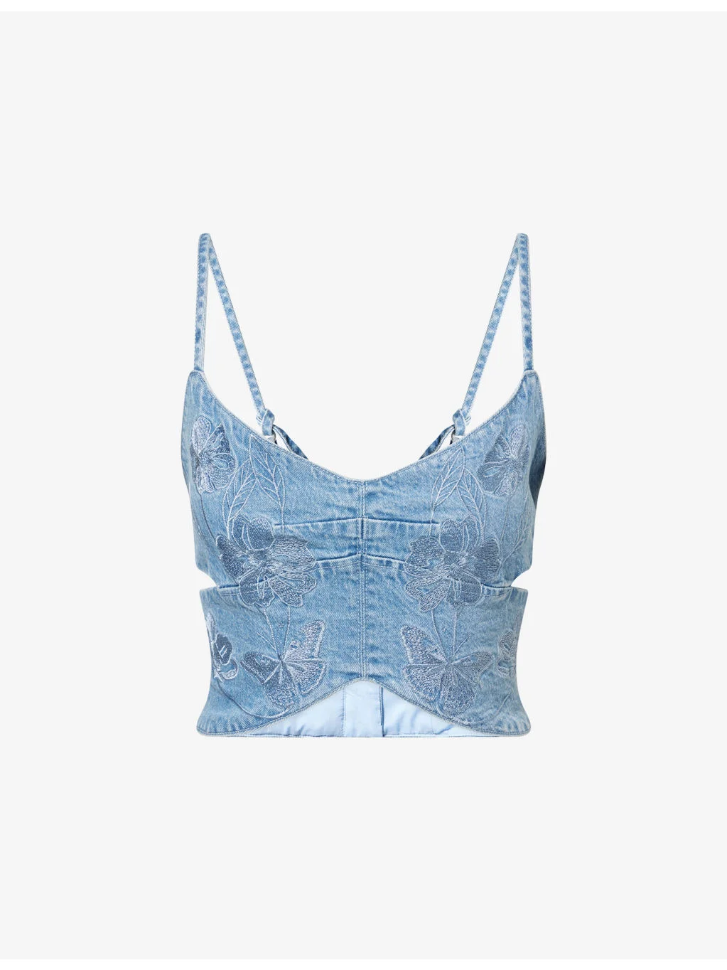 Dolly Butterfly Embroidered Cotton Denim Top - 1