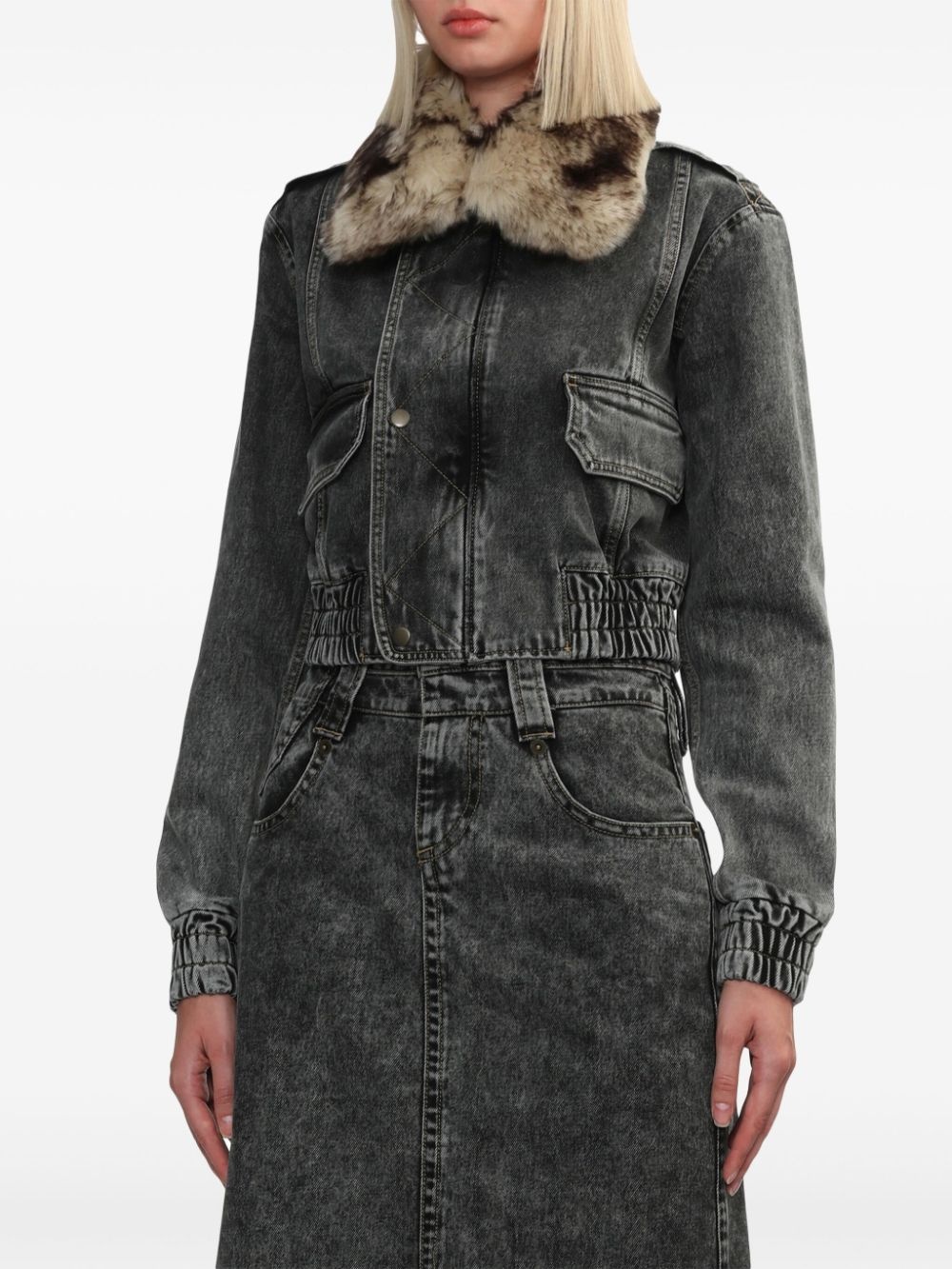 cropped denim bomber jacket - 3