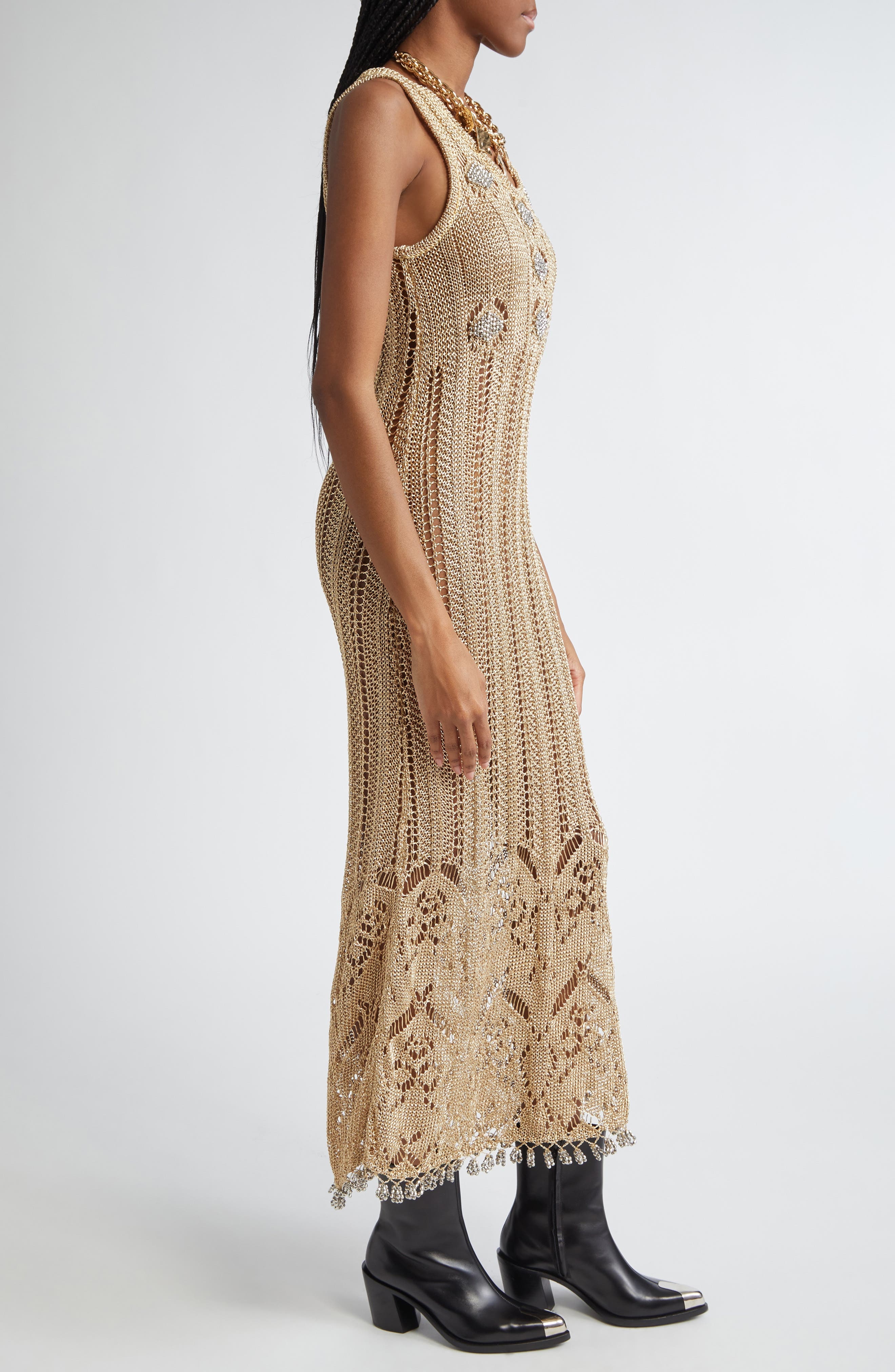 Rabanne Openwork Tank Sweater Dress in Light Gold at Nordstrom - 3