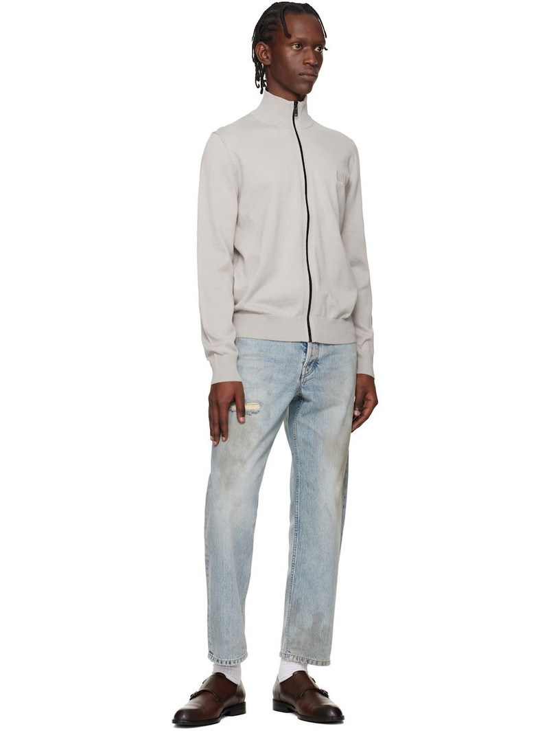 BOSS Gray Cotton Cashmere Knitted Logo Patch Sweatshirt outlook