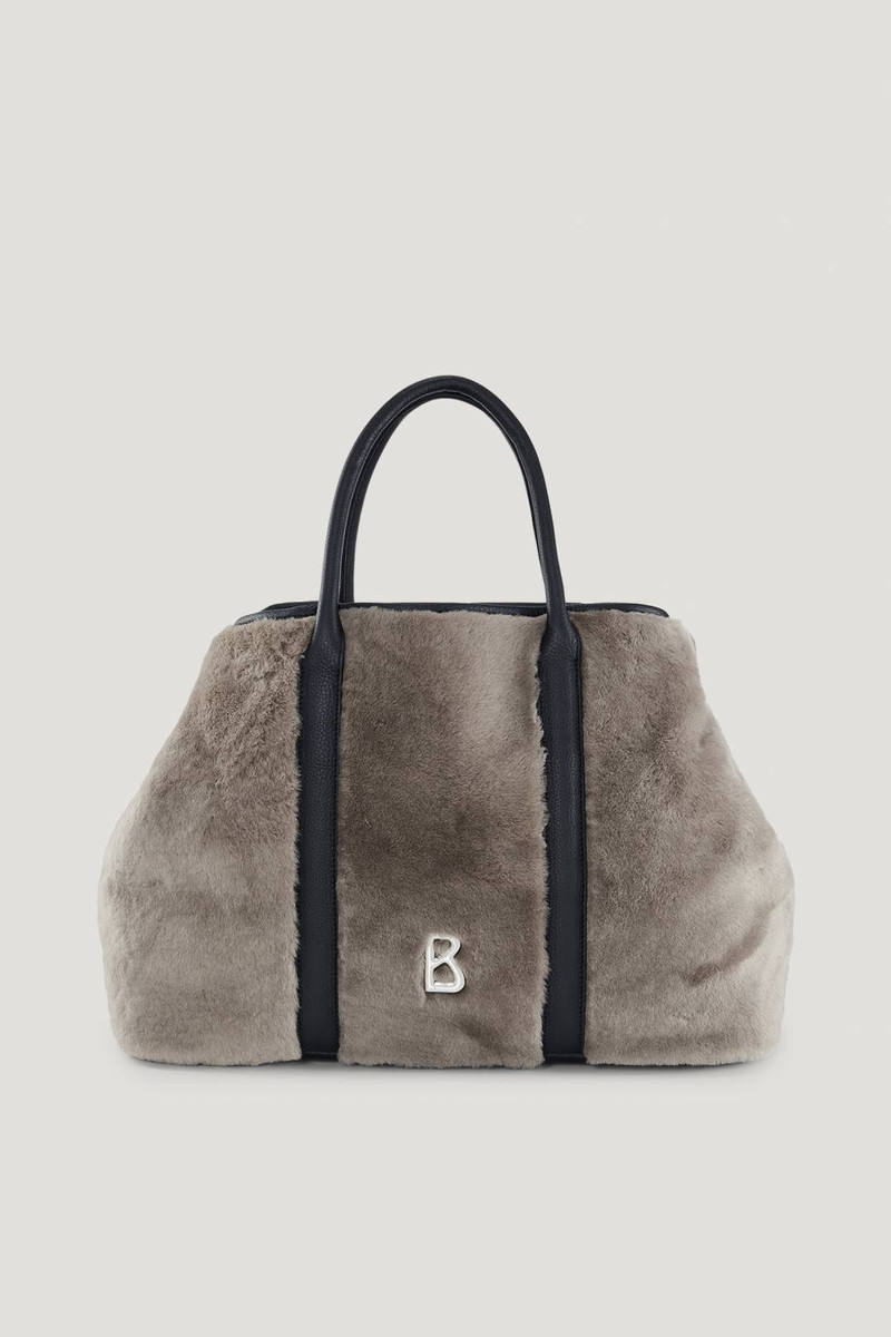 SNOWBIRD THERESA LAMBSKIN TOTE BAG IN BEIGE/BLACK 1