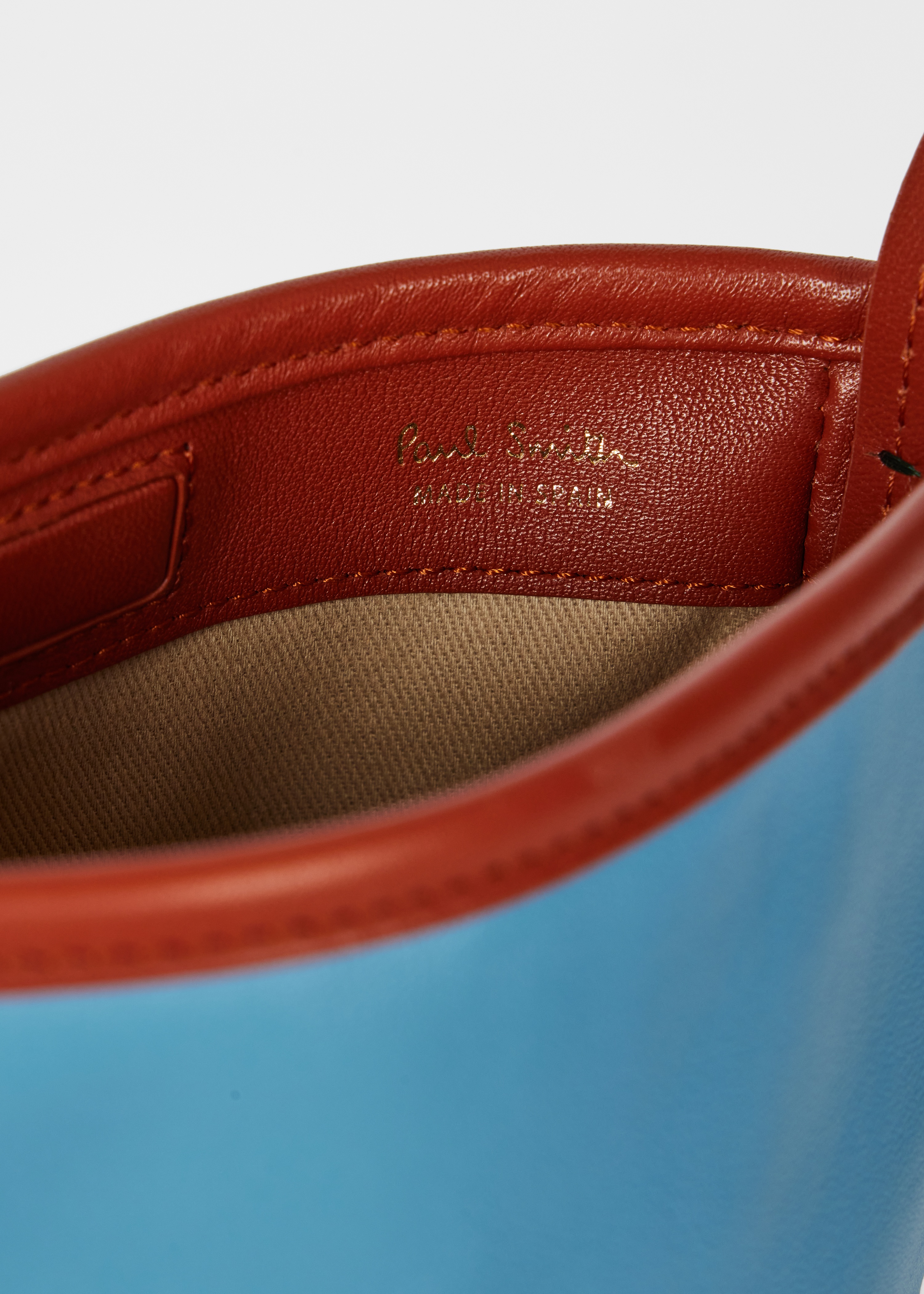 Light Blue Colour-Block Leather Pouch Bag - 5