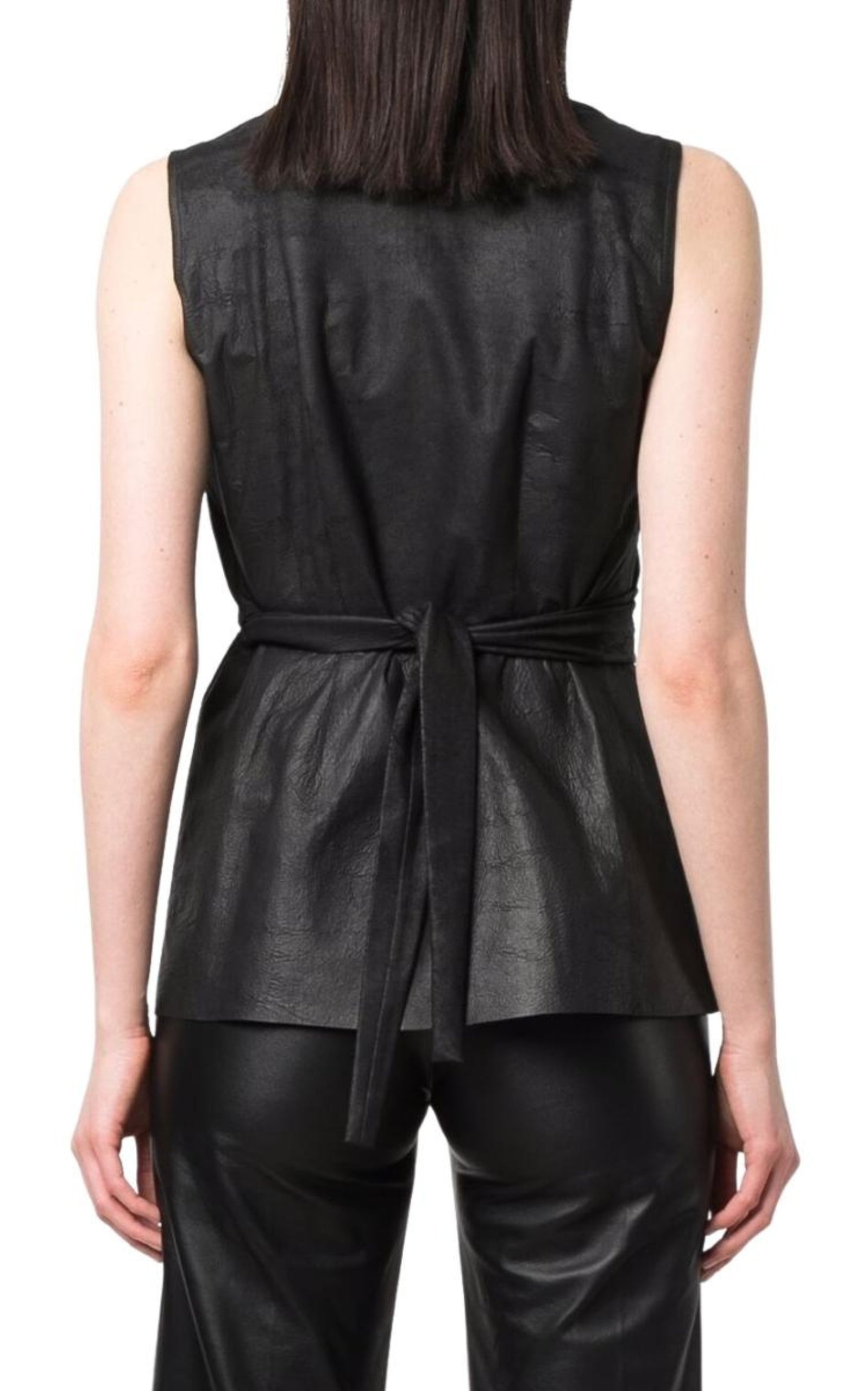 Wrap-front Leather Vest - 4