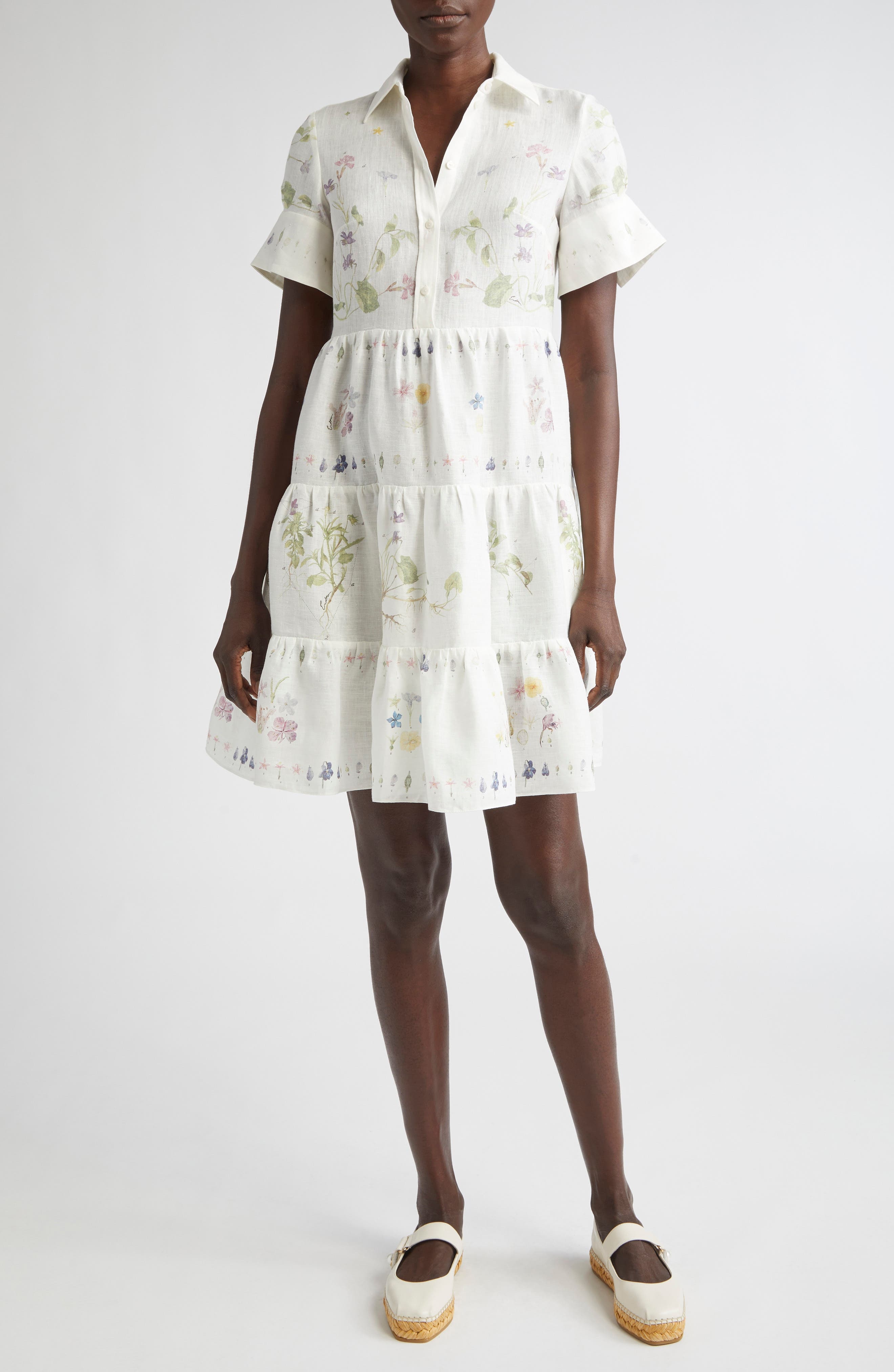 Erdem Short Sleeve Linen Shirtdress in Botanical Garden White at Nordstrom - 1