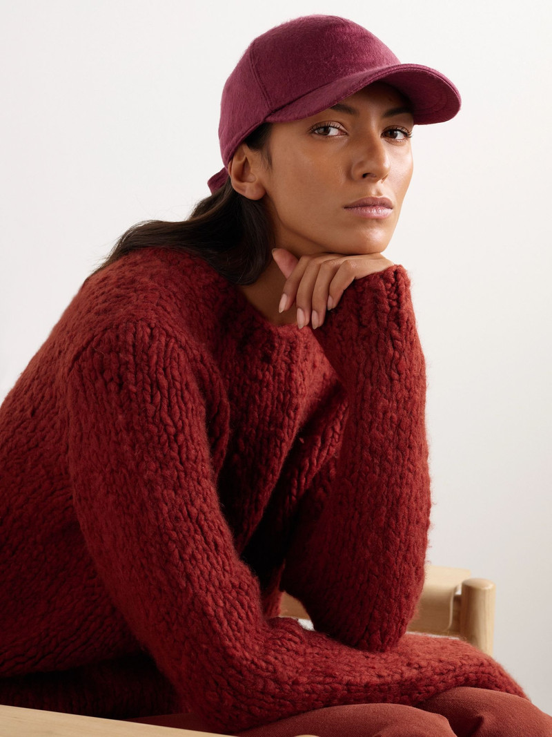 GABRIELA HEARST Zed brushed-silk and cashmere-blend baseball cap Burgundy outlook